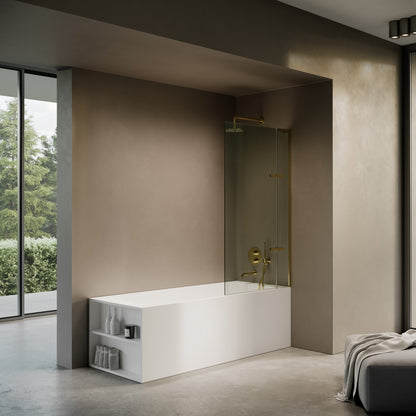 Doccia Polished Brass Frameless Folding Bath Shower Screen 900mm