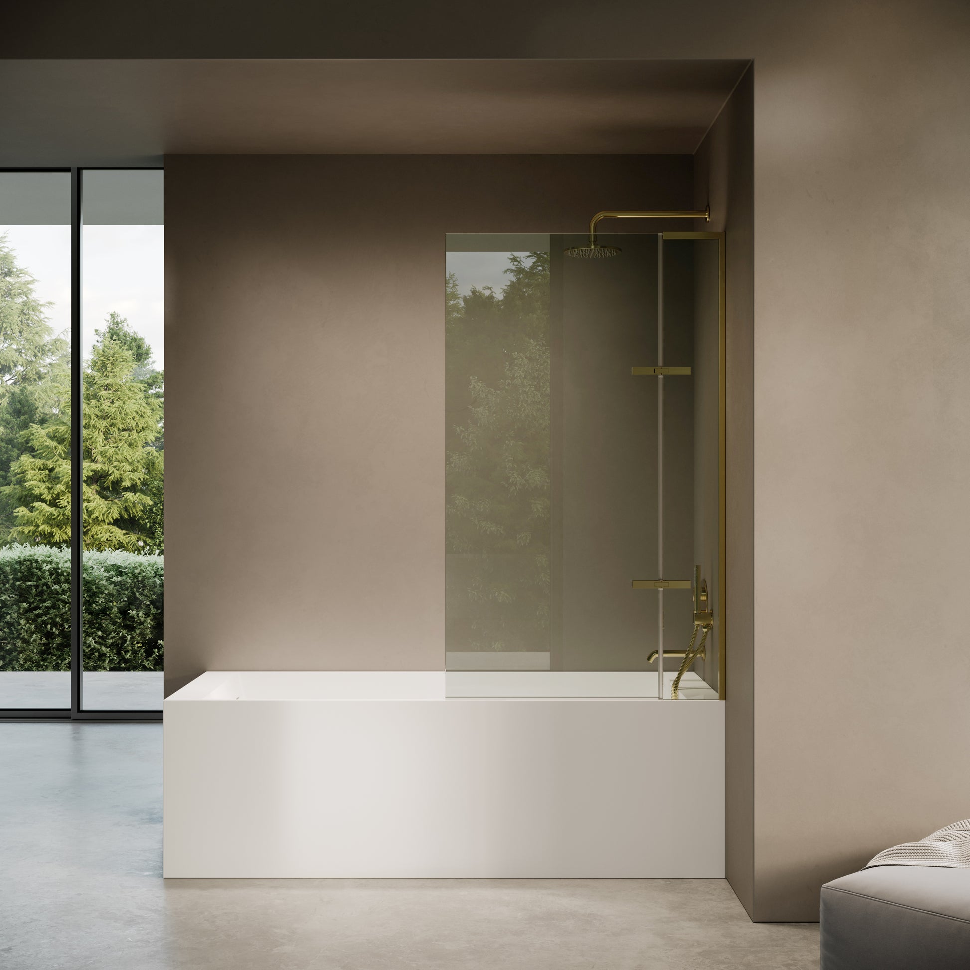 Doccia Polished Brass Frameless Folding Bath Shower Screen 900mm