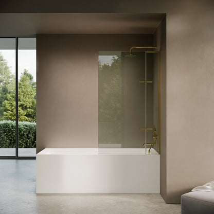 Doccia Polished Brass Frameless Folding Bath Shower Screen 900mm