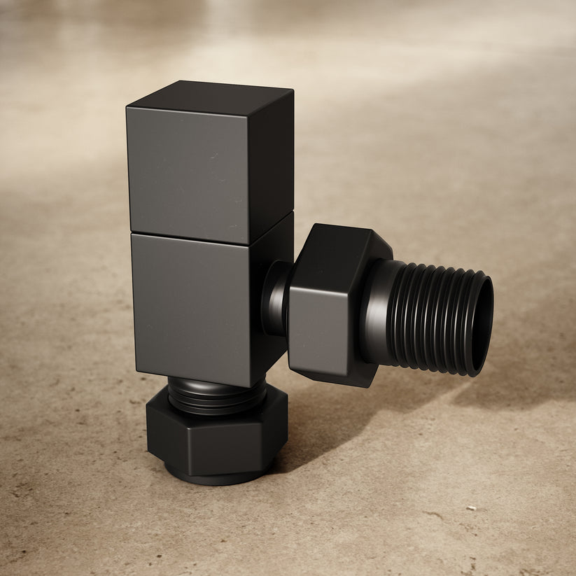 Matte Black Square Angled Heating Radiator Valves - LUSSO