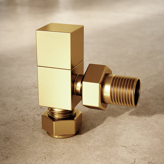 Brushed Gold Square Angled Radiator Valves