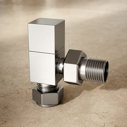 Brushed Stainless Square Angled Radiator Valves