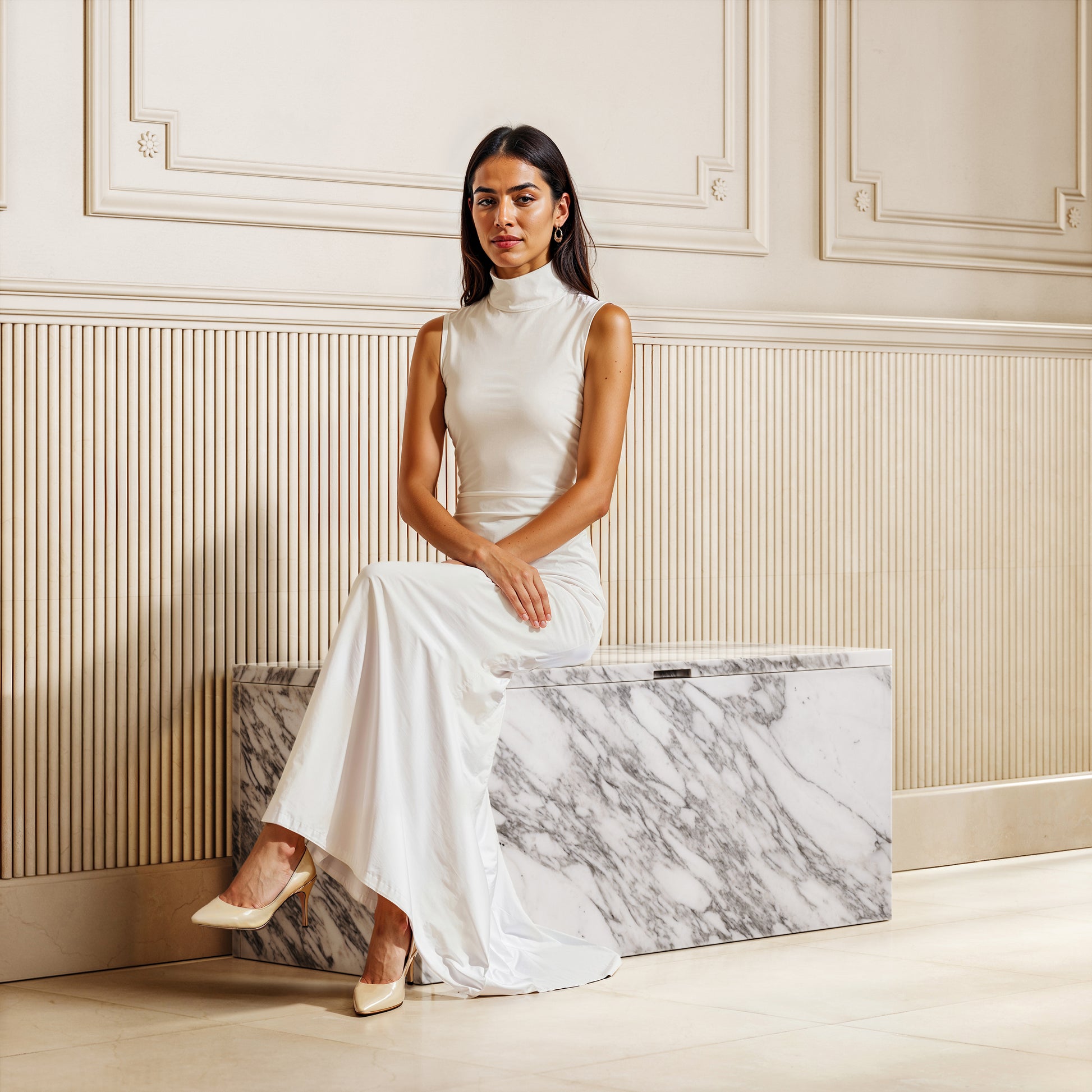 Arabescato Marble Ottoman Storage Box 1000mm