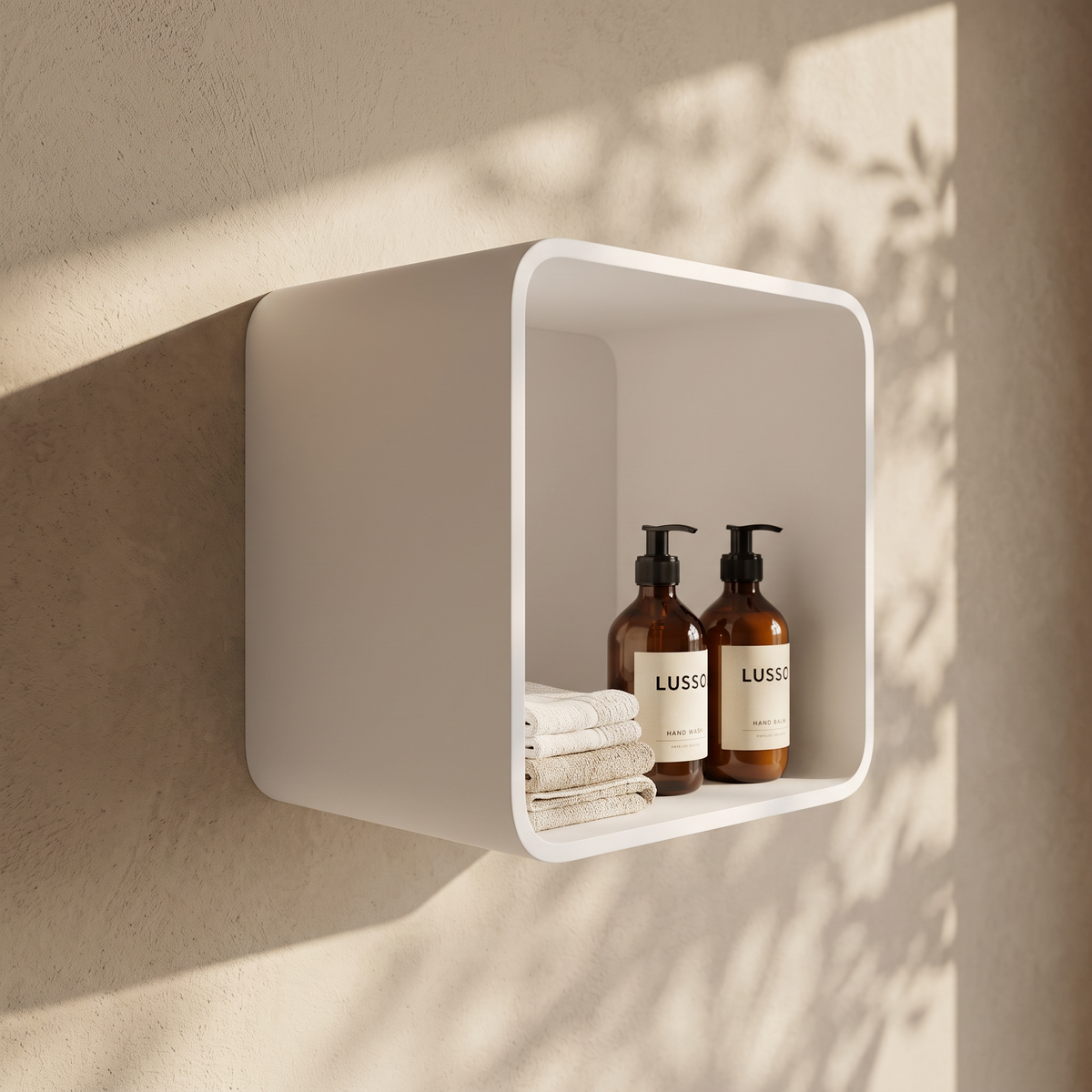 Qube Matte White Stone Curved Storage Box 300mm
