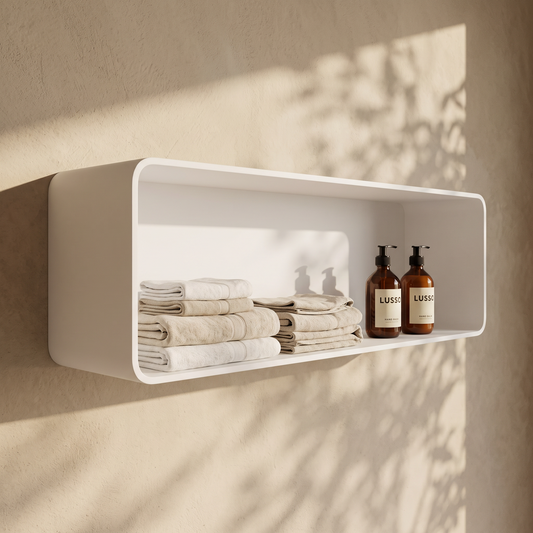 Qube Matte White Stone Curved Storage Box 900mm