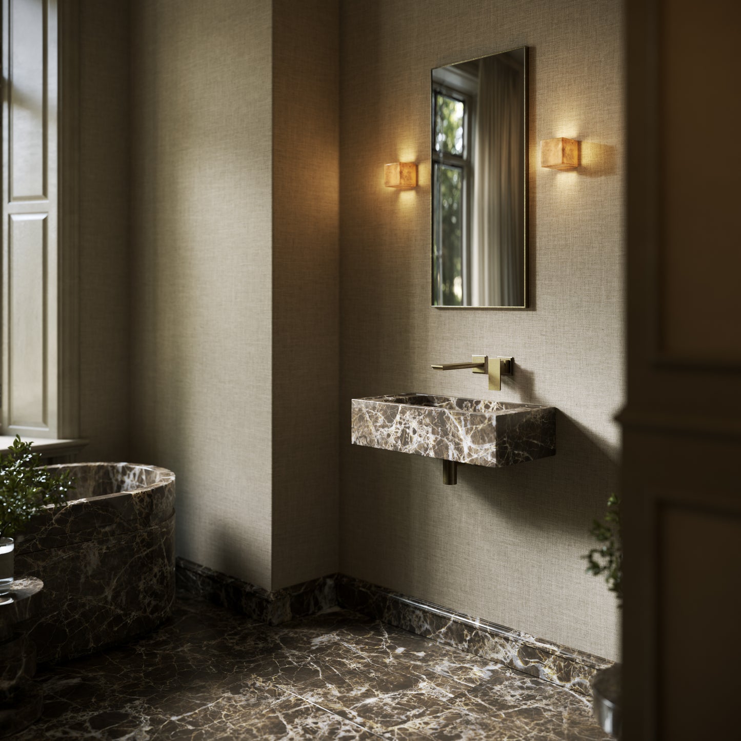 Tassilo Dark Emperador Marble Wall Hung Basin 600mm