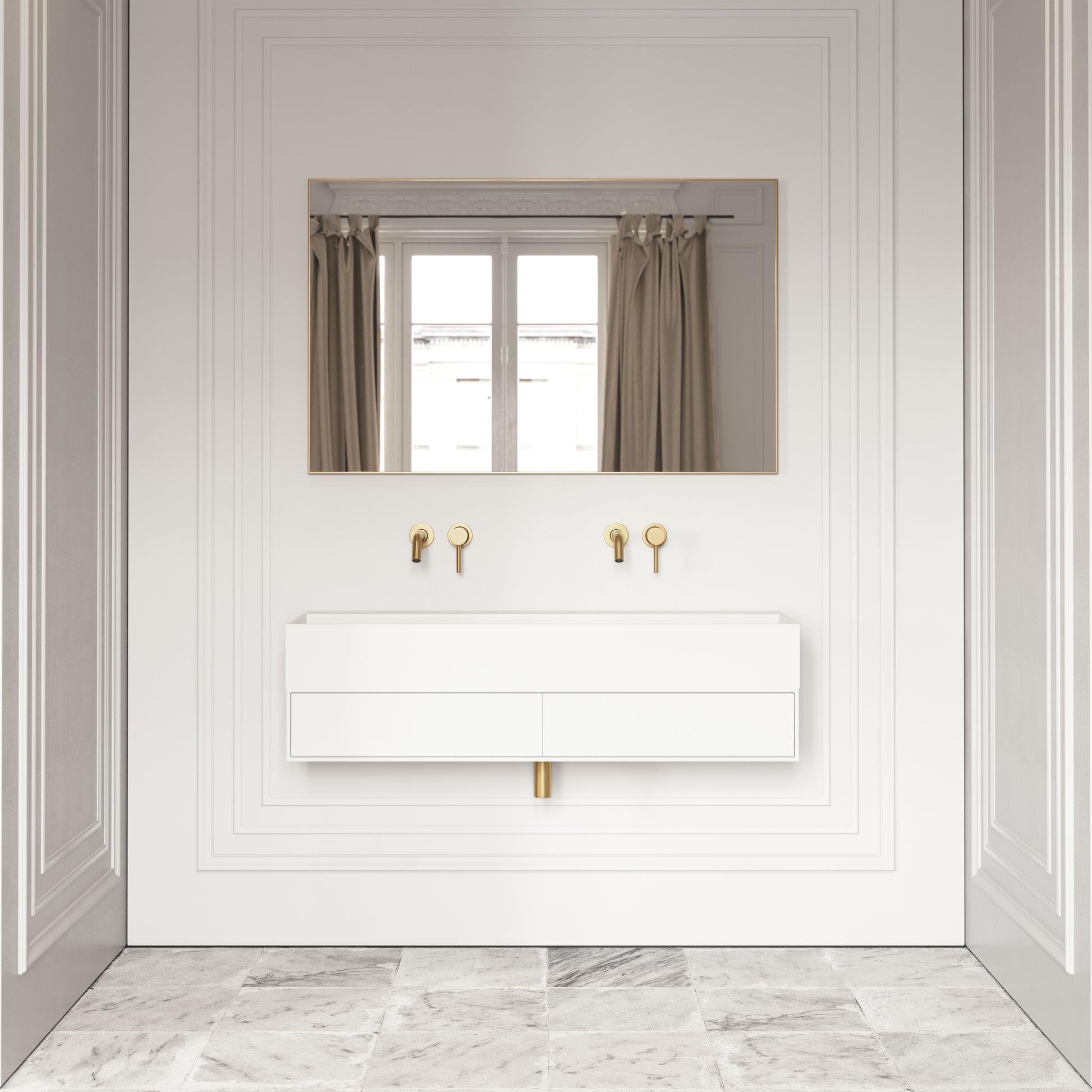 Thinn Matte White Double Vanity Unit with Stone Basin 1200mm