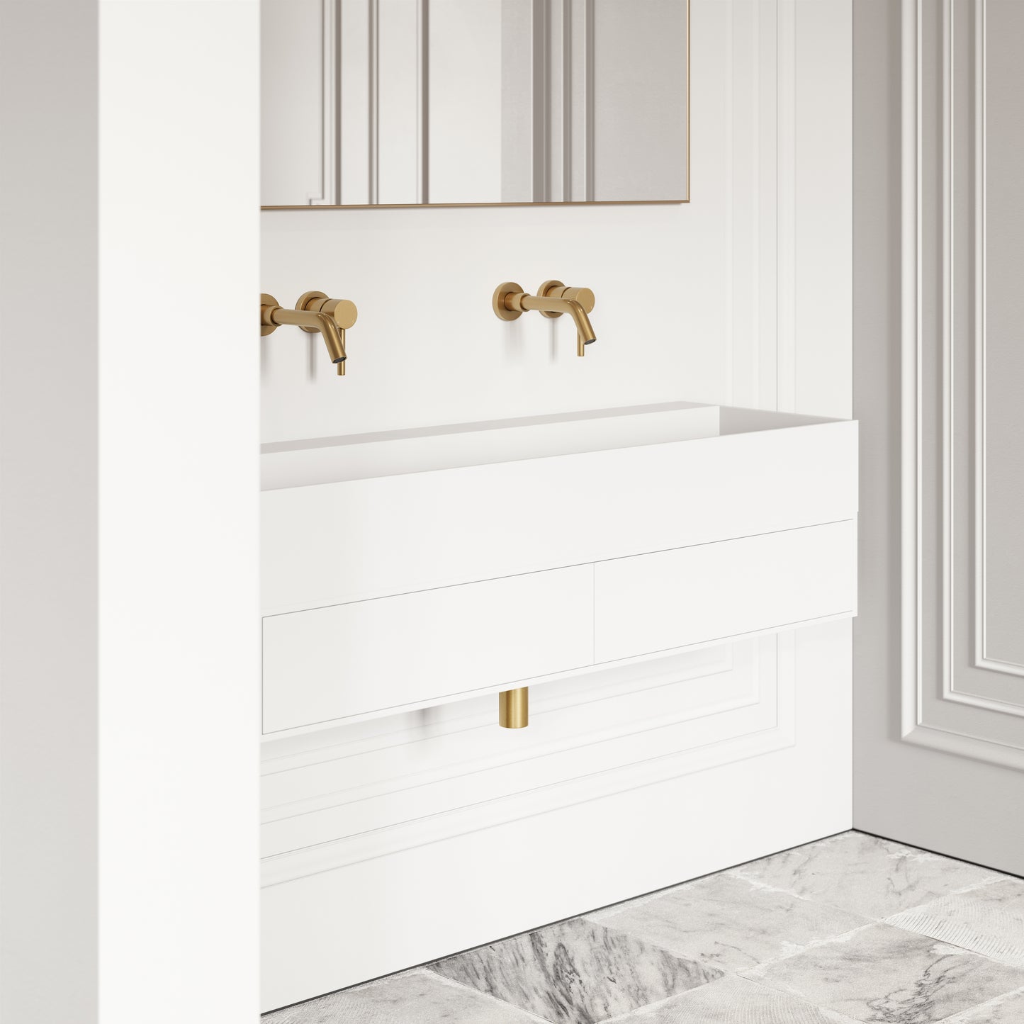 Thinn Matte White Double Vanity Unit with Stone Basin 1200mm