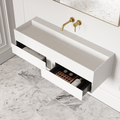 Thinn Matte White Double Vanity Unit with Stone Basin 1200mm