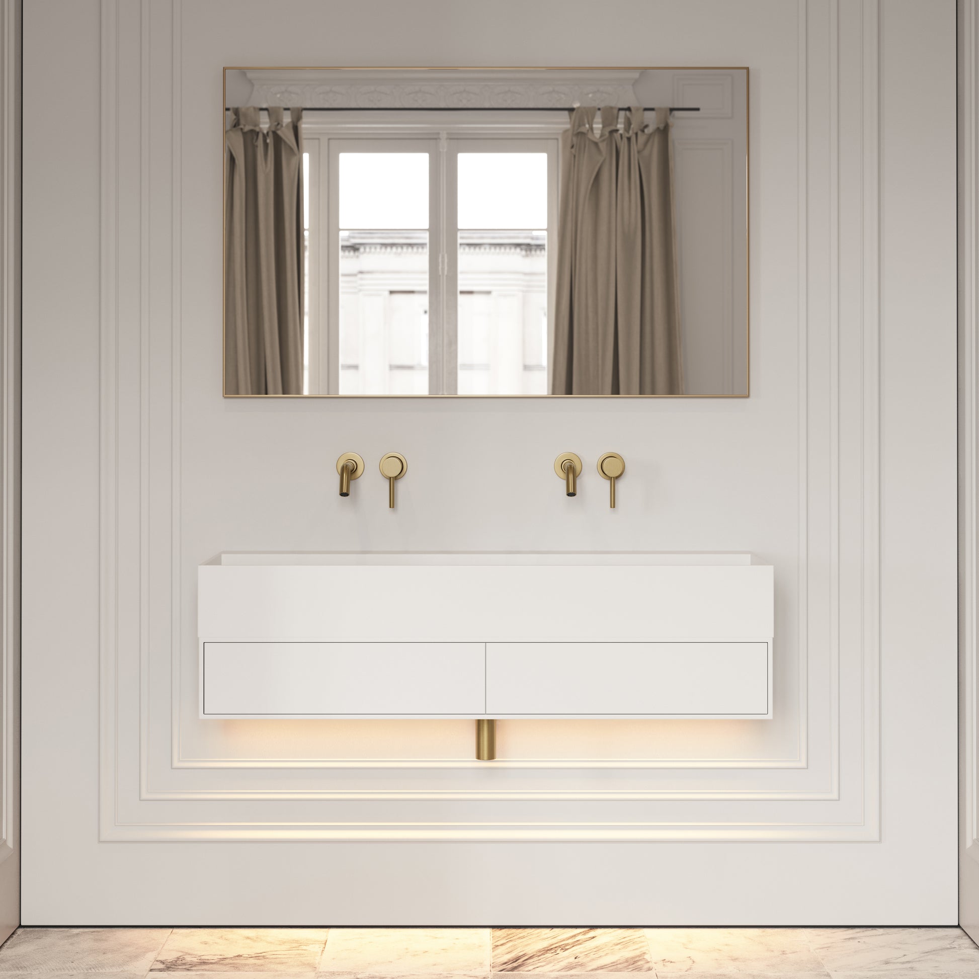 Thinn Matte White Double Vanity Unit with Stone Basin 1200mm