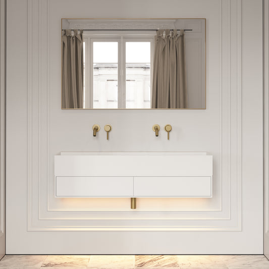 Thinn Matte White Double Vanity Unit with Stone Basin 1200mm