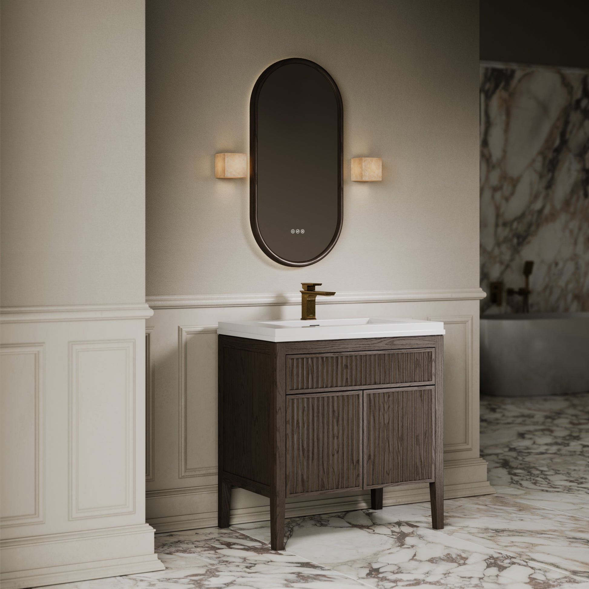 Tiffany Grey Oak Wood Grain Vanity Unit 800mm
