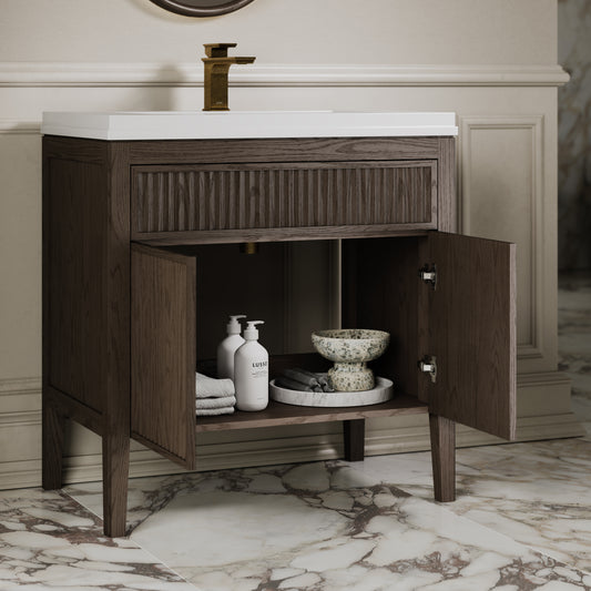 Tiffany Grey Oak Wood Grain Vanity Unit 800mm