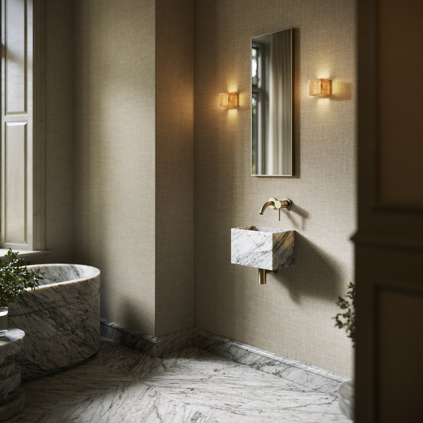 Tucci Carrara Marble Wall Hung Basin 300mm