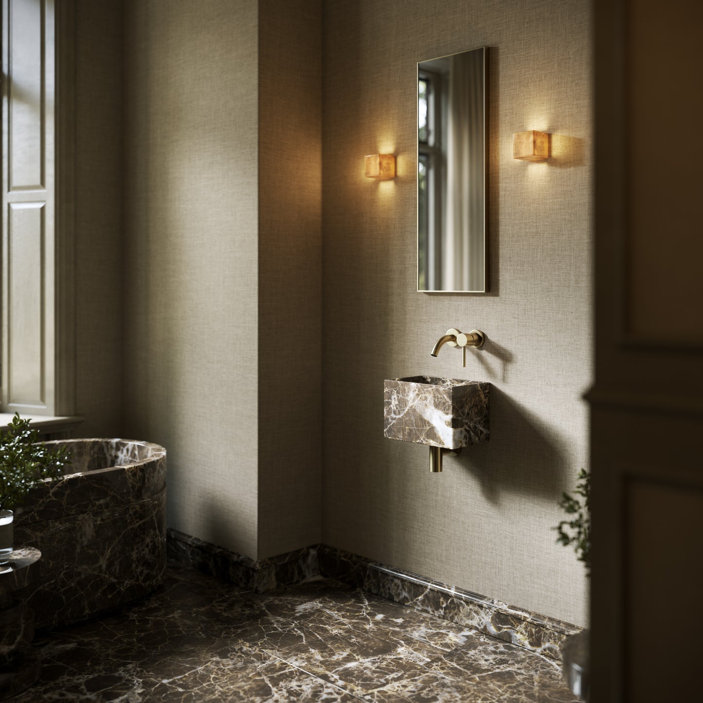 Tucci Dark Emperador Marble Wall Hung Basin 300mm
