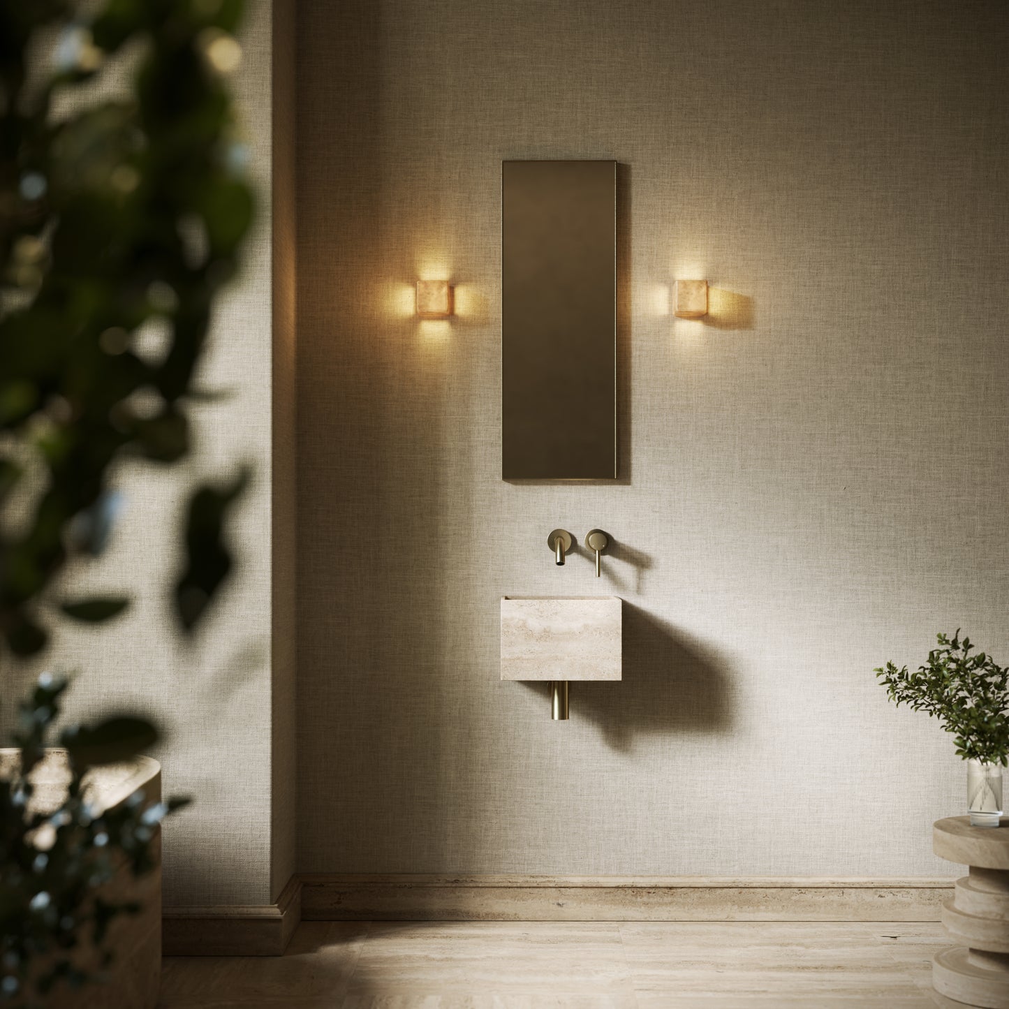 Tucci Travertine Stone Wall Hung Basin 300mm