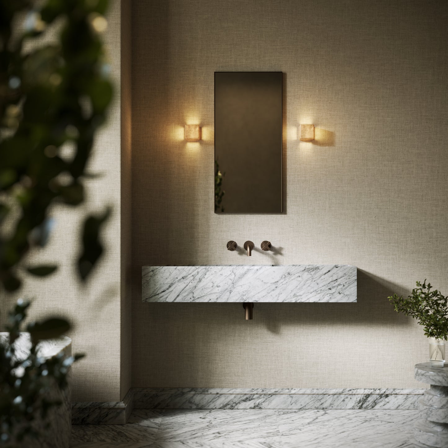 Tucci Carrara Marble Wall Hung Basin 1200mm