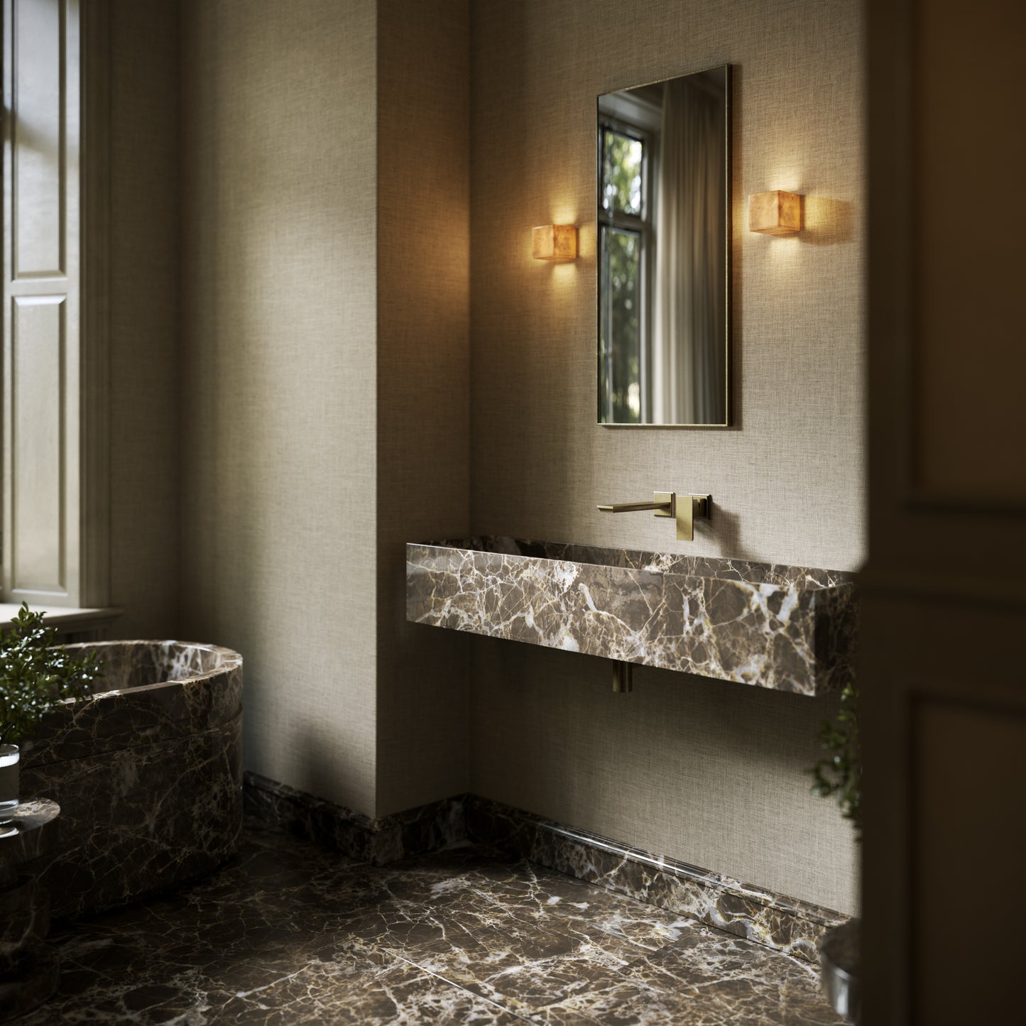 Tucci Dark Emperador Marble Wall Hung Basin 1200mm