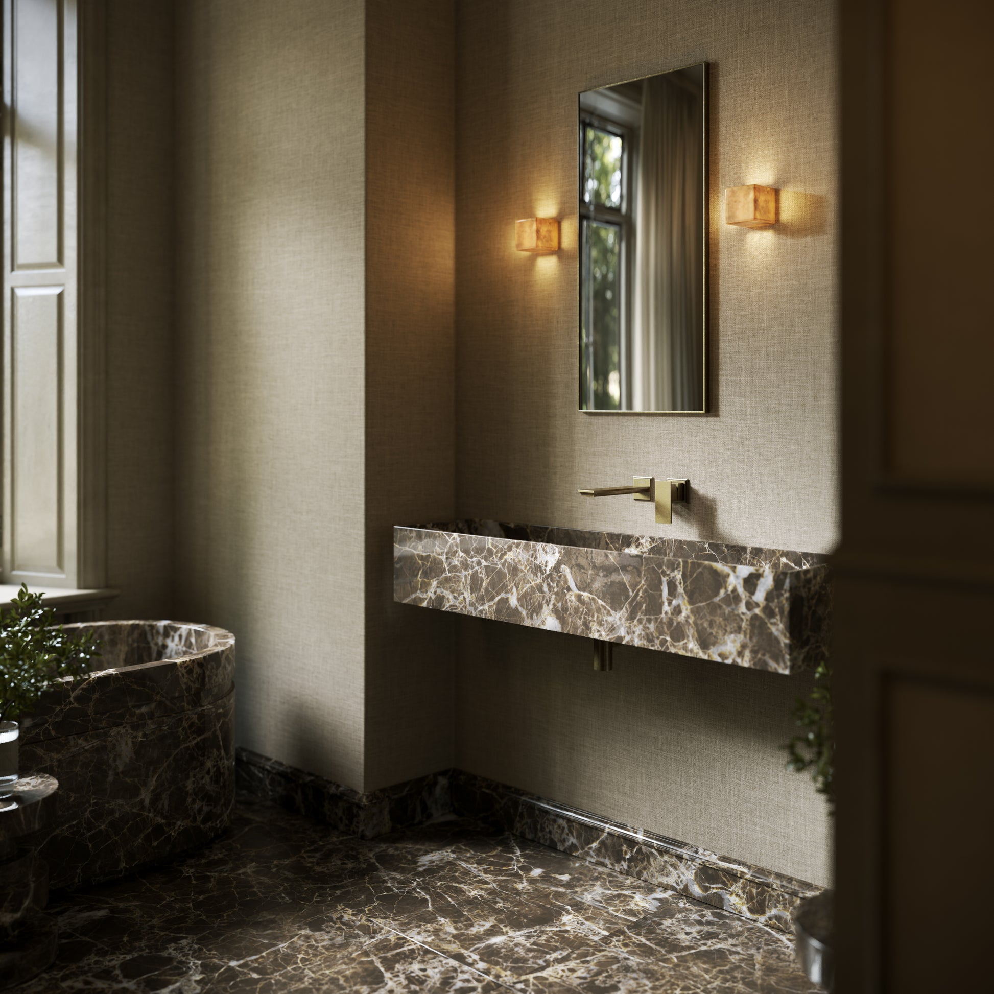 Tucci Dark Emperador Marble Wall Hung Basin 1200mm