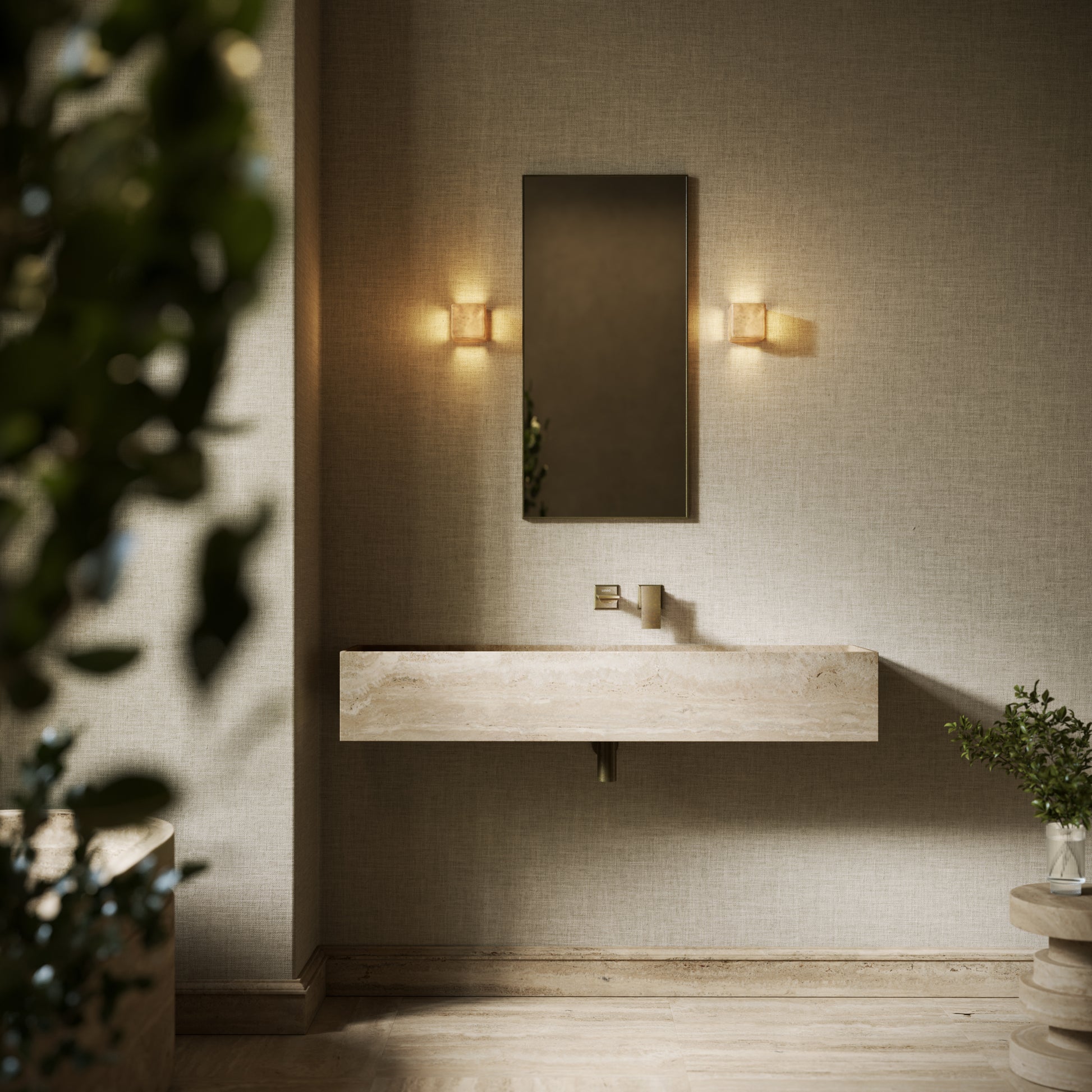 Tucci Travertine Stone Wall Hung Basin 1200mm
