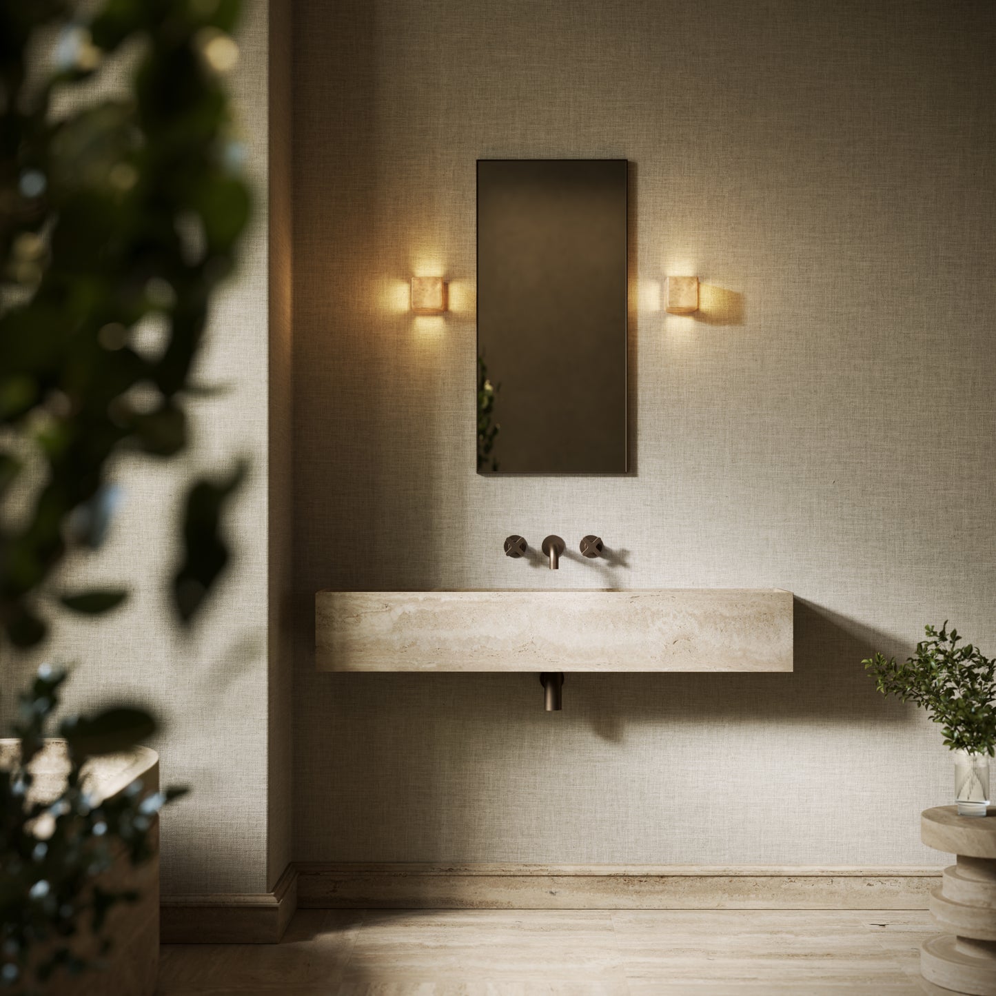 Tucci Travertine Stone Wall Hung Basin 1200mm