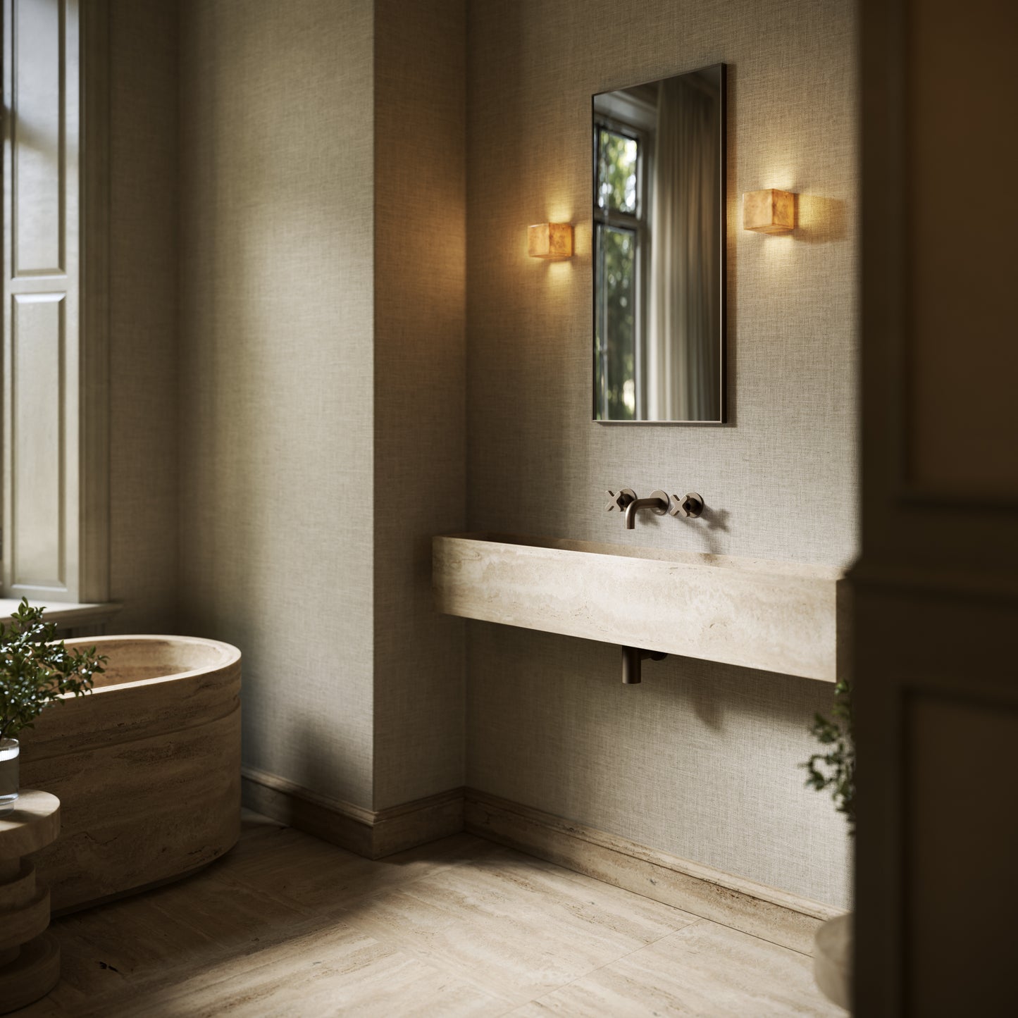 Tucci Travertine Stone Wall Hung Basin 1200mm