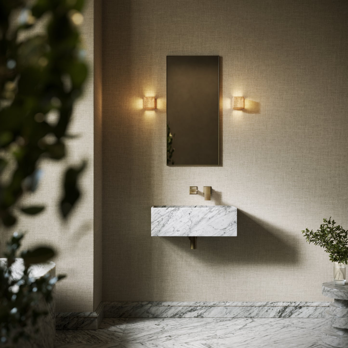 Tucci Carrara Marble Wall Hung Basin 600mm
