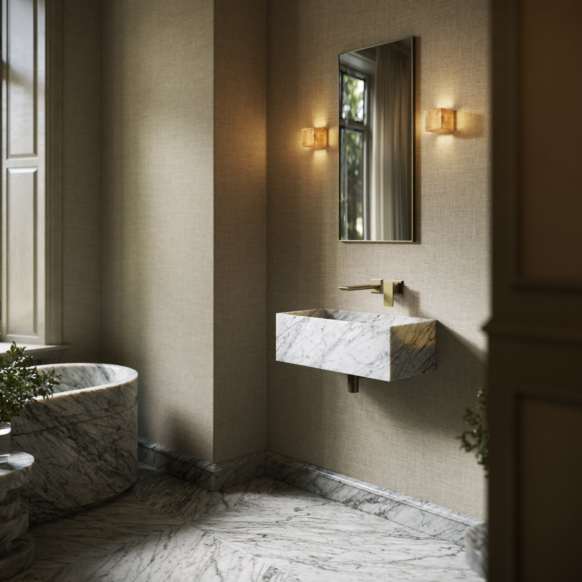 Tucci Carrara Marble Wall Hung Basin 600mm