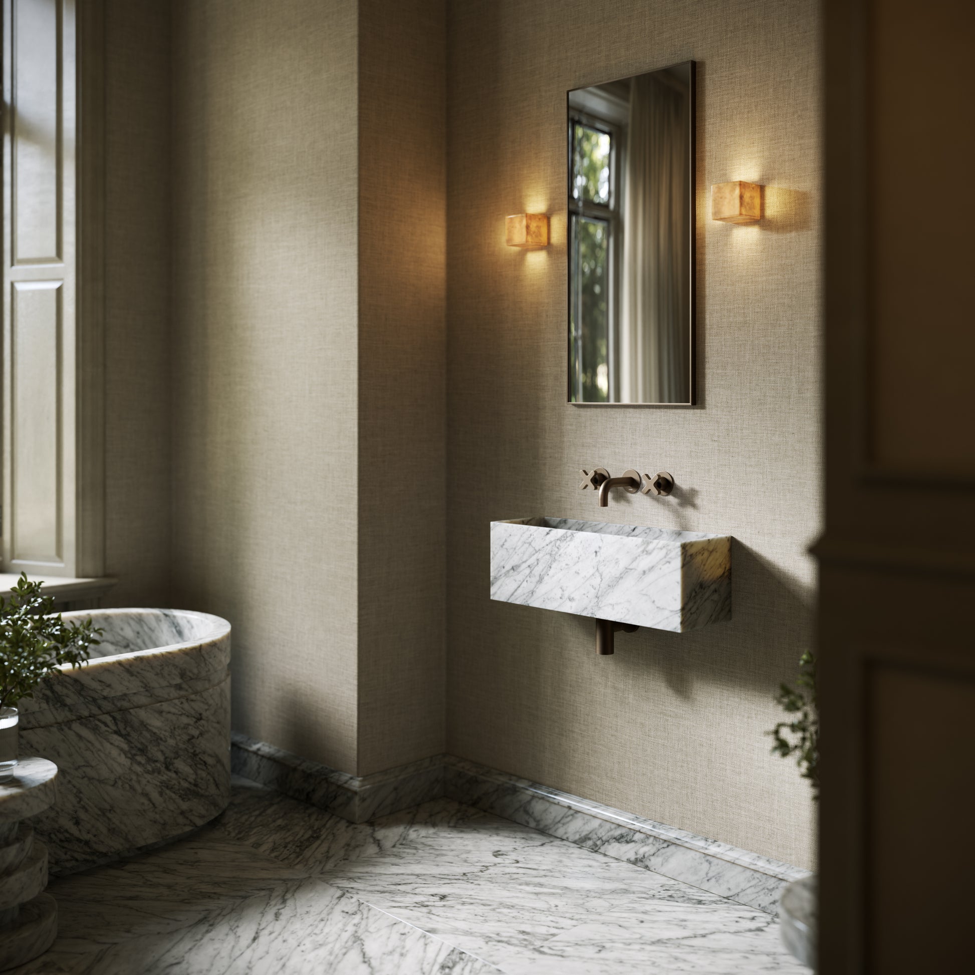 Tucci Carrara Marble Wall Hung Basin 600mm