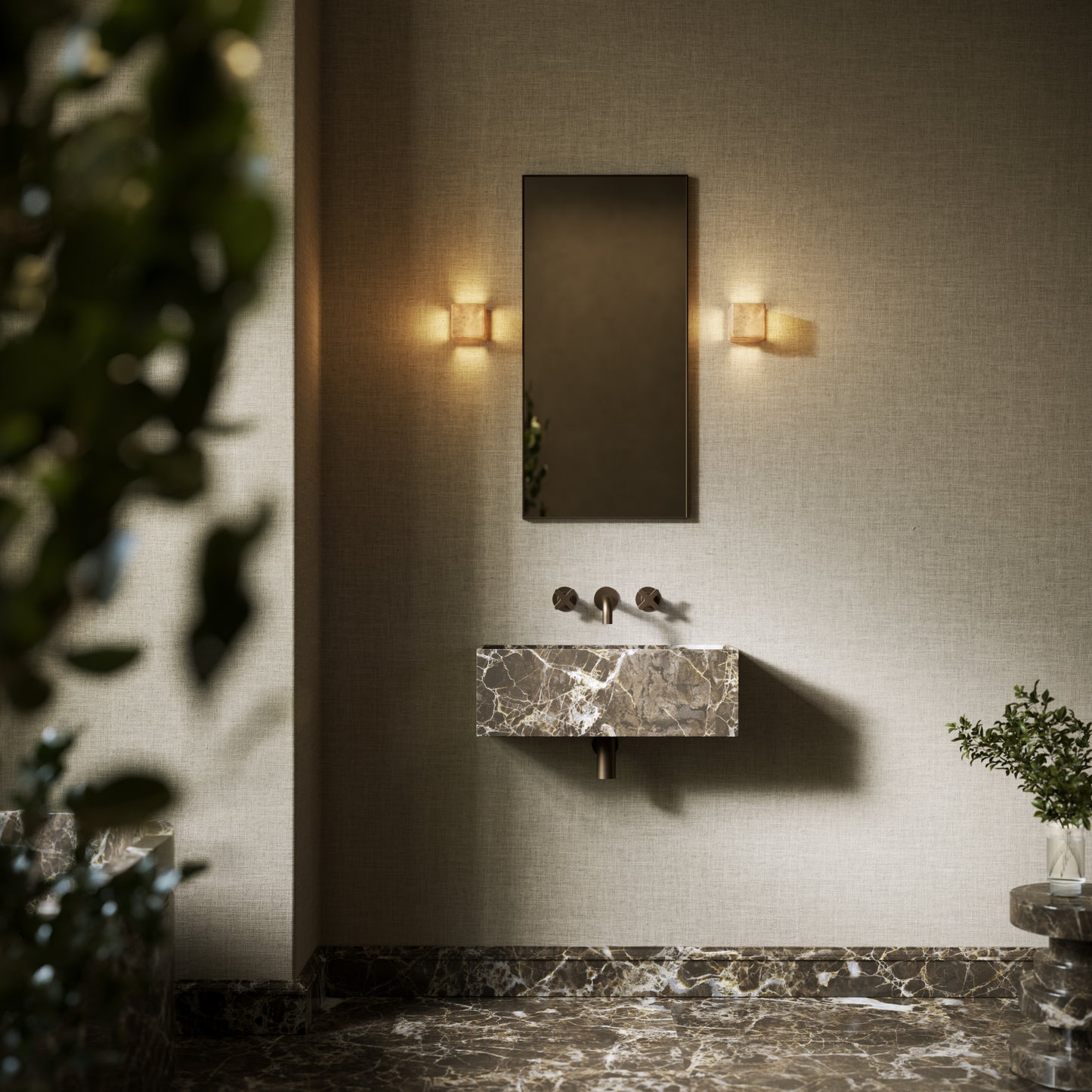 Tucci Dark Emperador Marble Wall Hung Basin 600mm