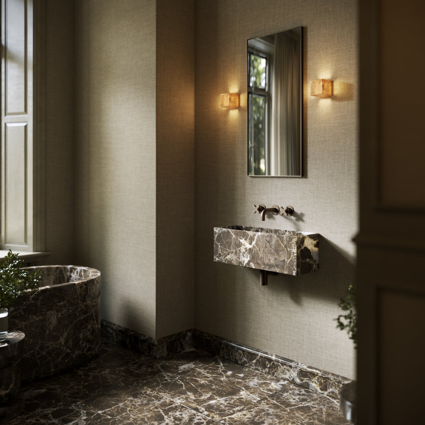 Tucci Dark Emperador Marble Wall Hung Basin 600mm