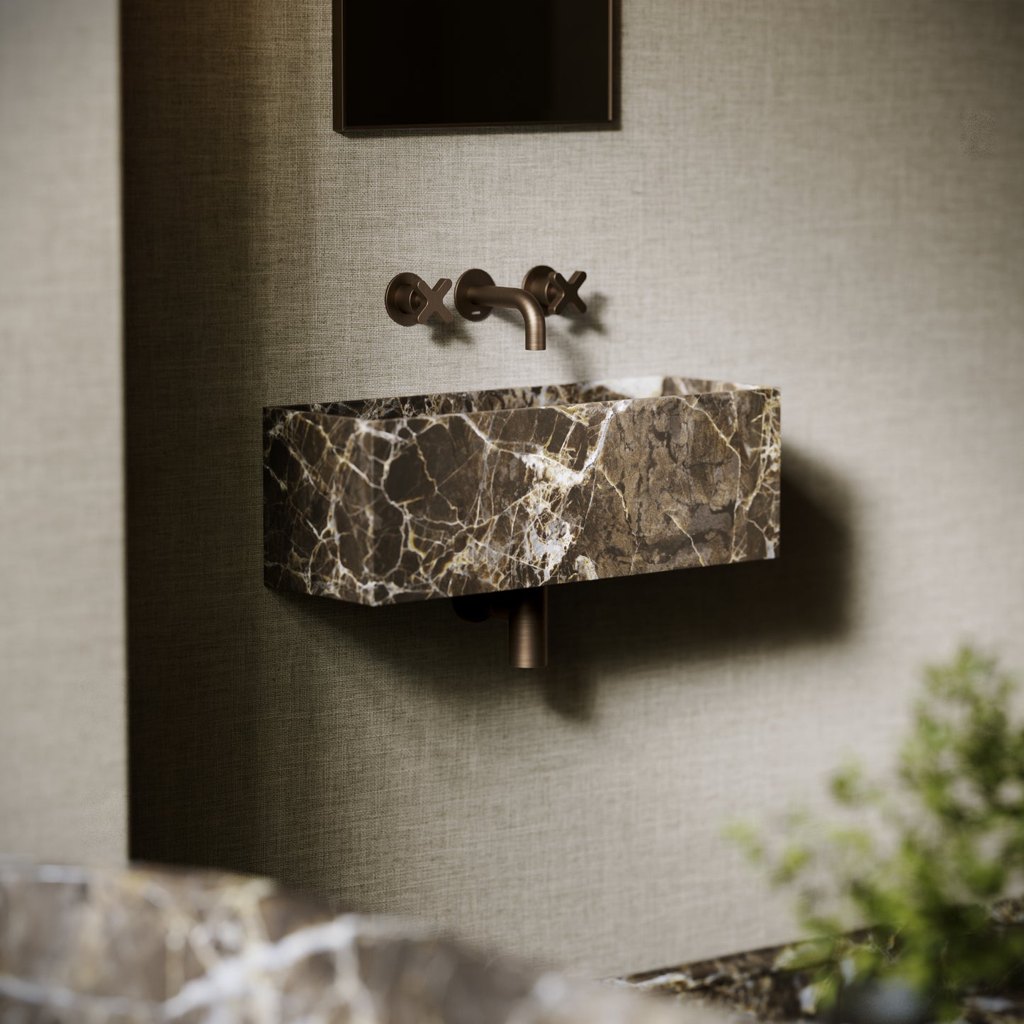 Tucci Dark Emperador Marble Wall Hung Basin 600mm