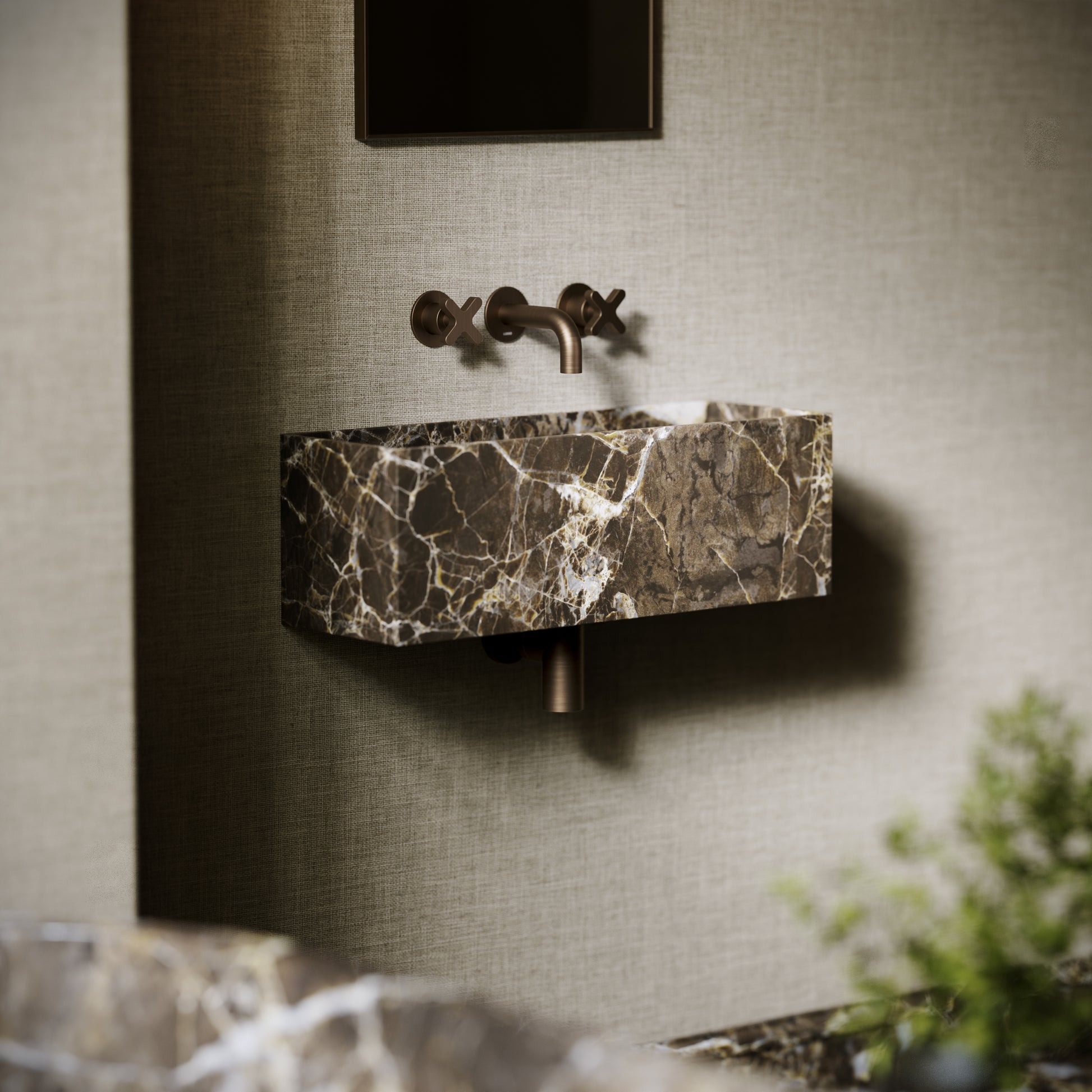 Tucci Dark Emperador Marble Wall Hung Basin 600mm