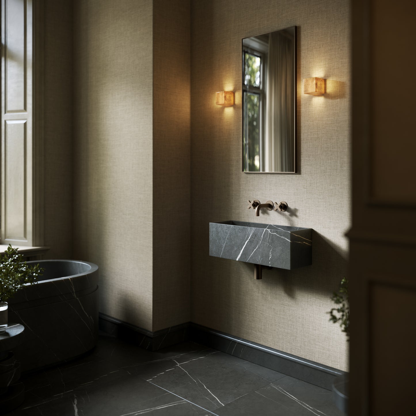 Tucci Pietra Grey Marble Wall Hung Basin 600mm
