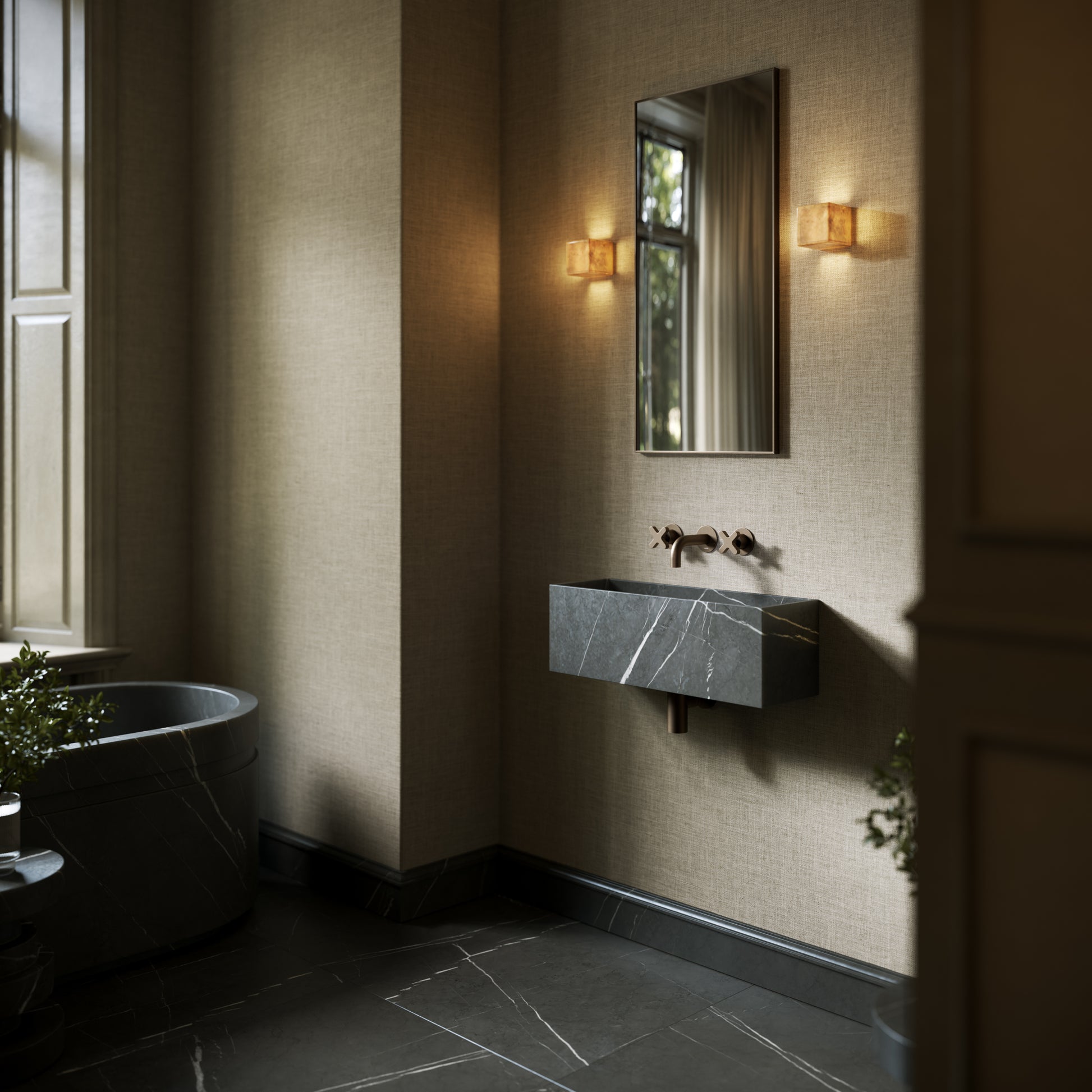 Tucci Pietra Grey Marble Wall Hung Basin 600mm