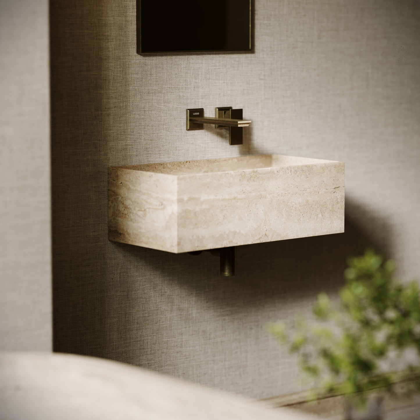 Tucci Travertine Stone Wall Hung Basin 600mm