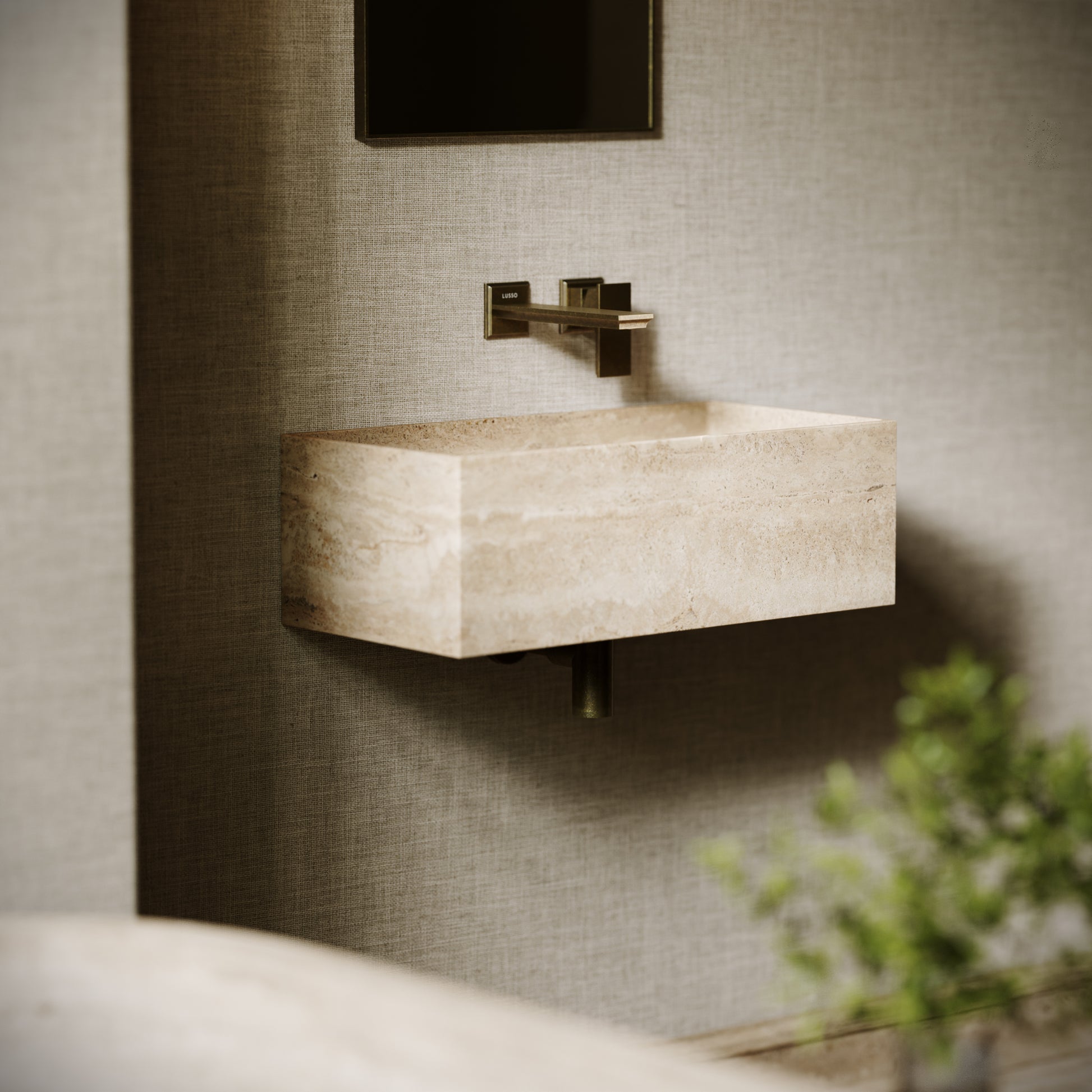 Tucci Travertine Stone Wall Hung Basin 600mm