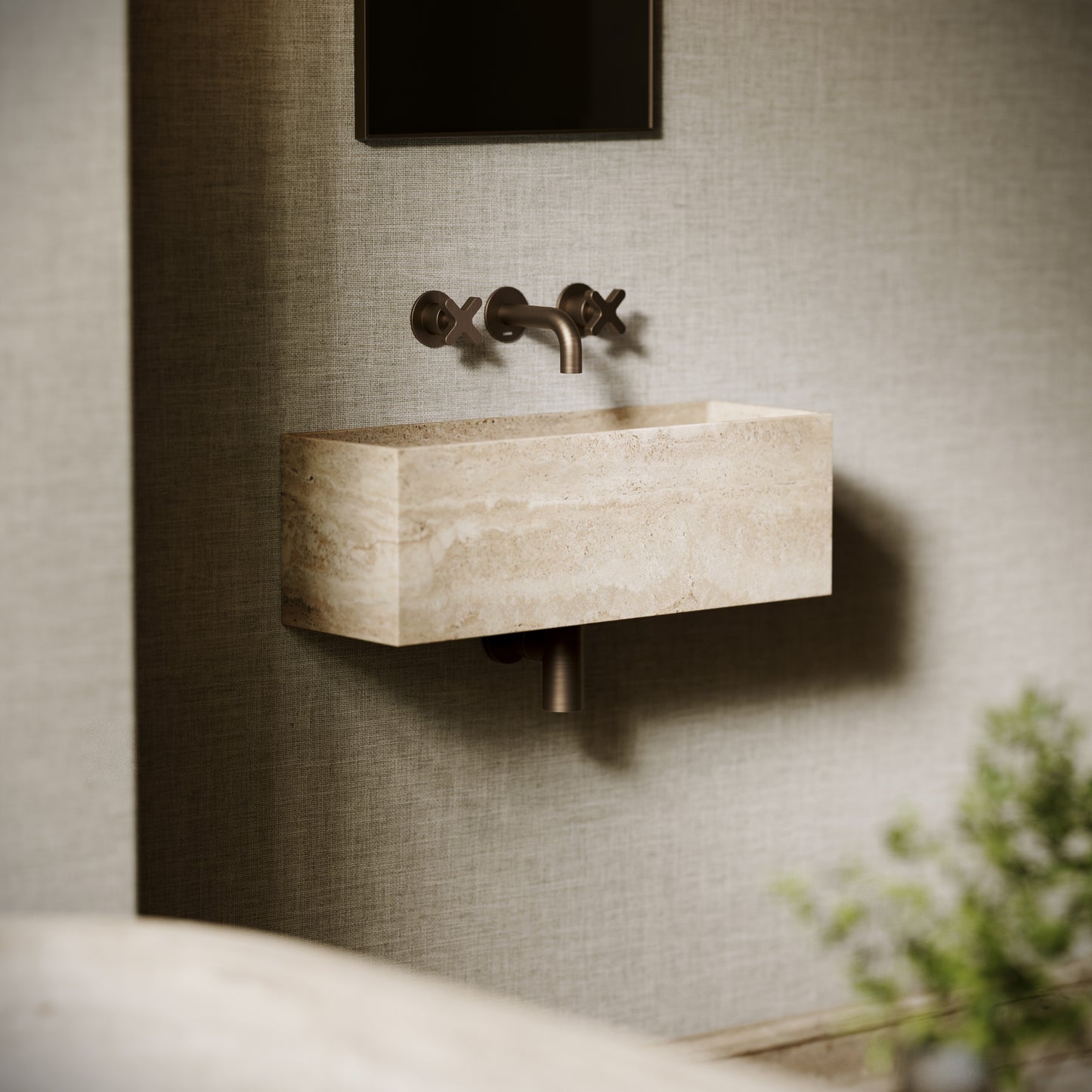 Tucci Travertine Stone Wall Hung Basin 600mm