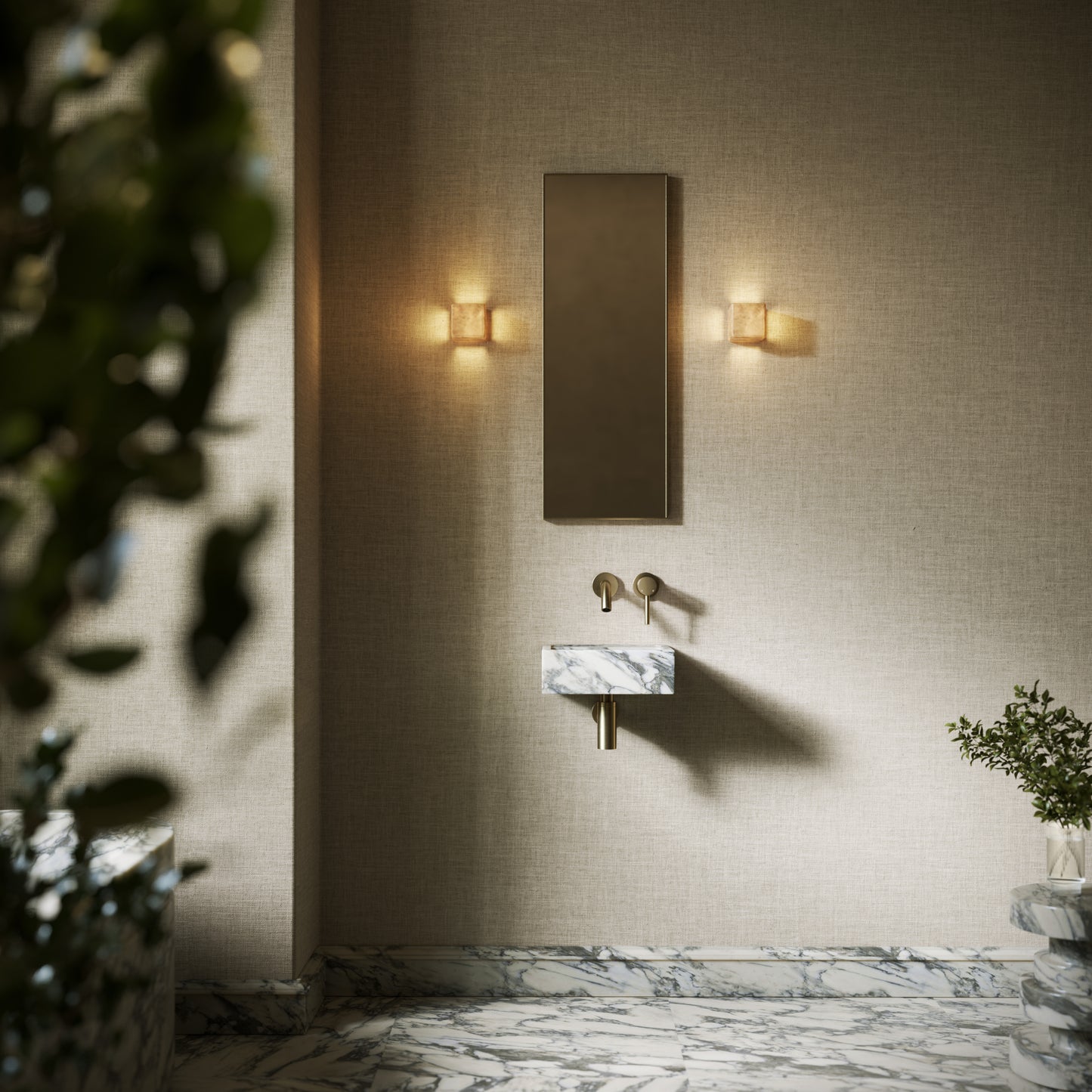 Vasel Arabescato Marble Wall Hung Basin 300mm V2