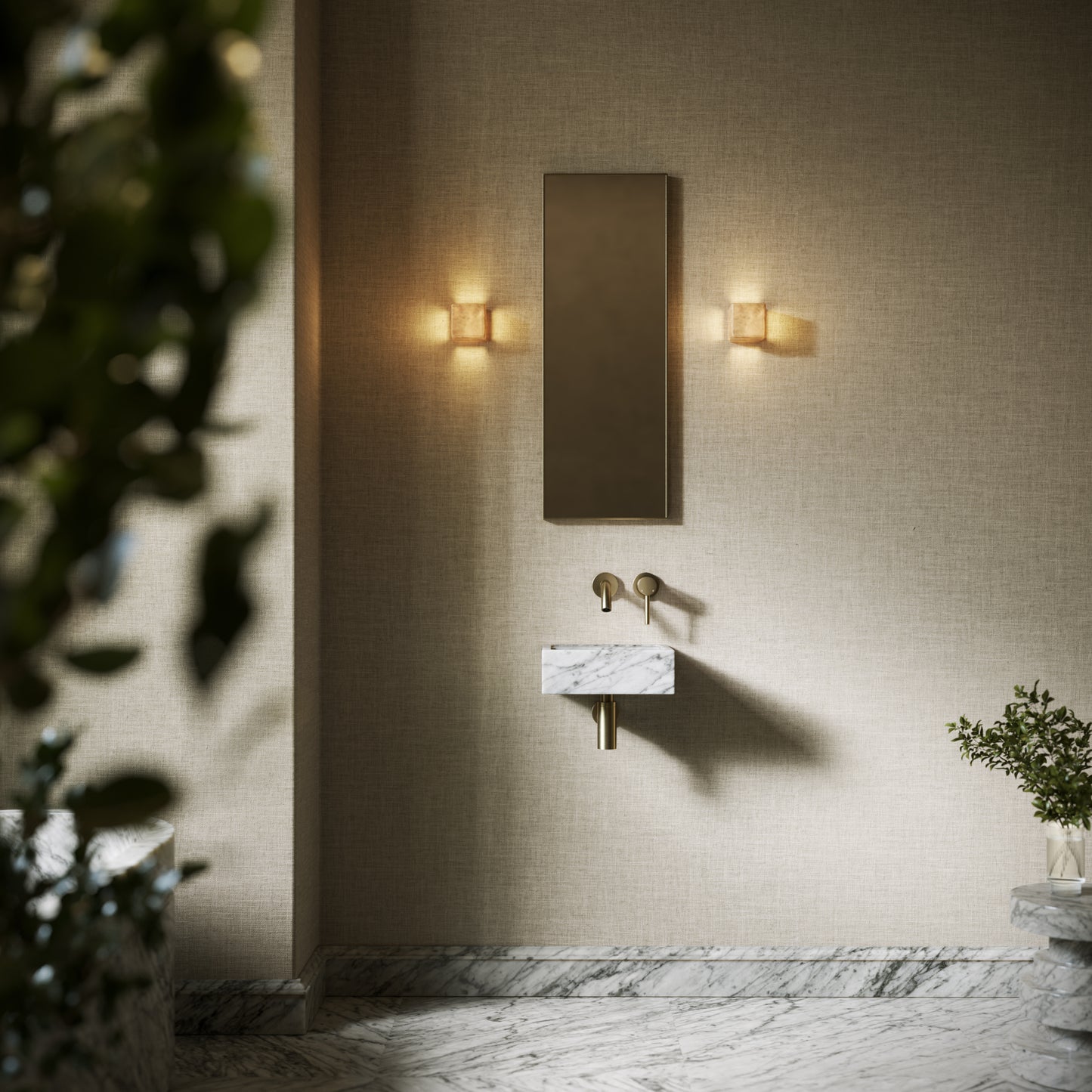 Vasel Carrara Marble Wall Hung Basin 300mm V2