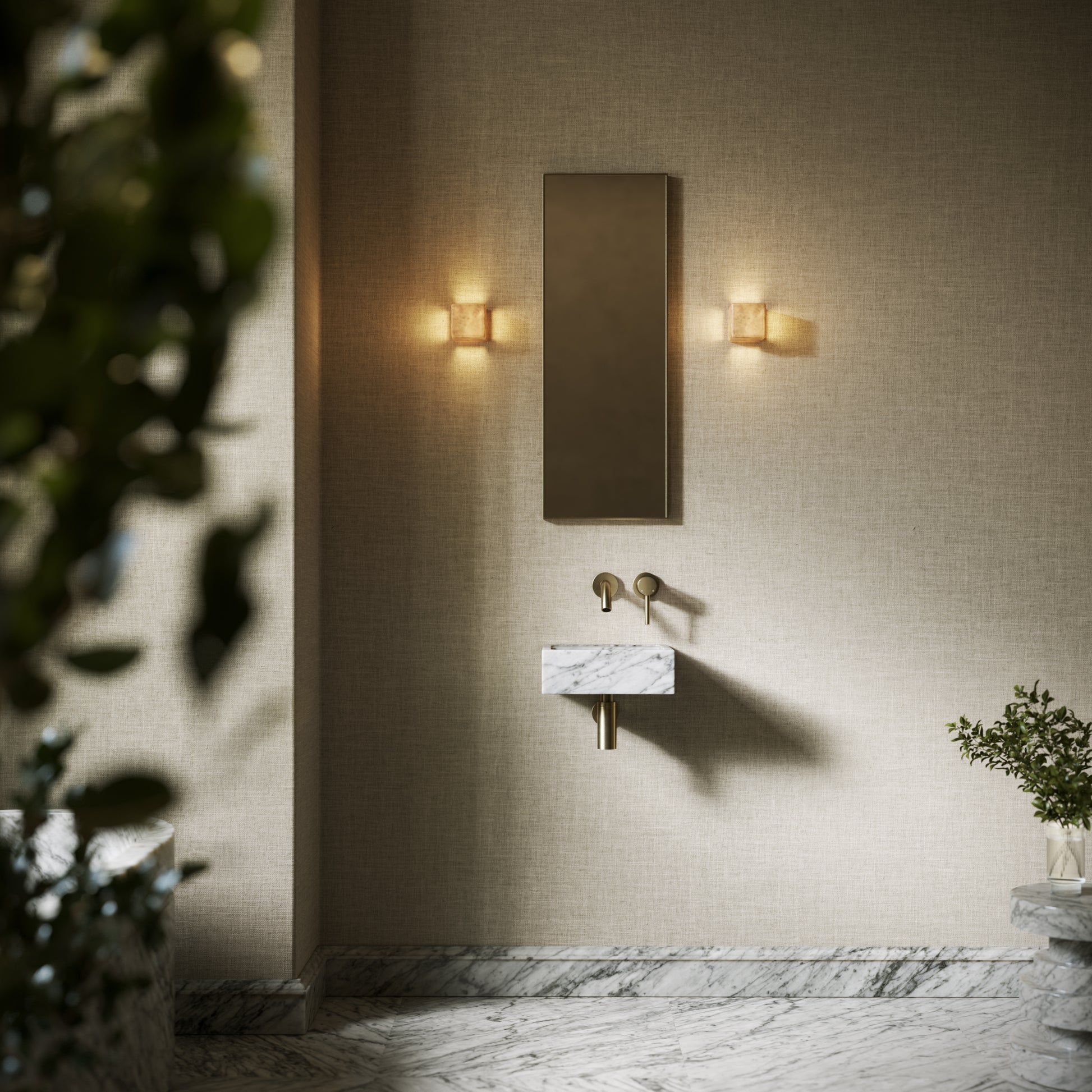 Vasel Carrara Marble Wall Hung Basin 300mm V2