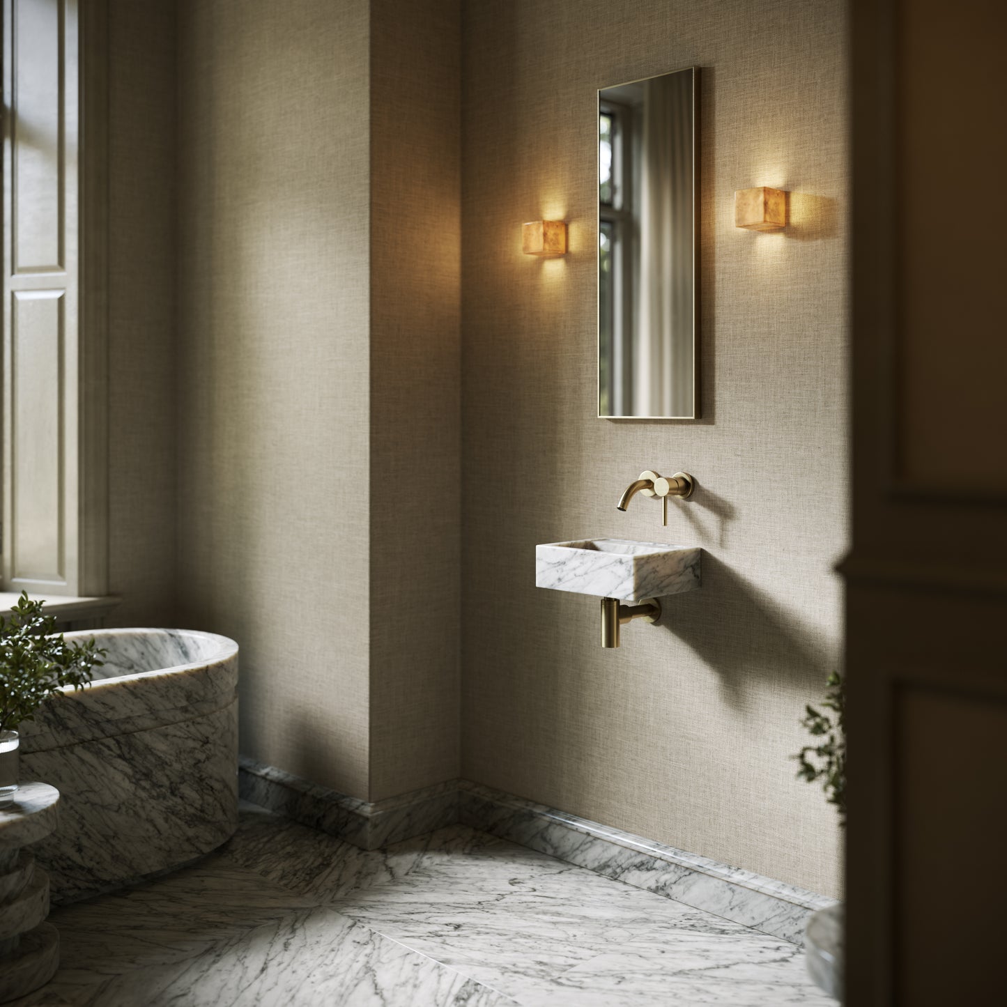 Vasel Carrara Marble Wall Hung Basin 300mm V2