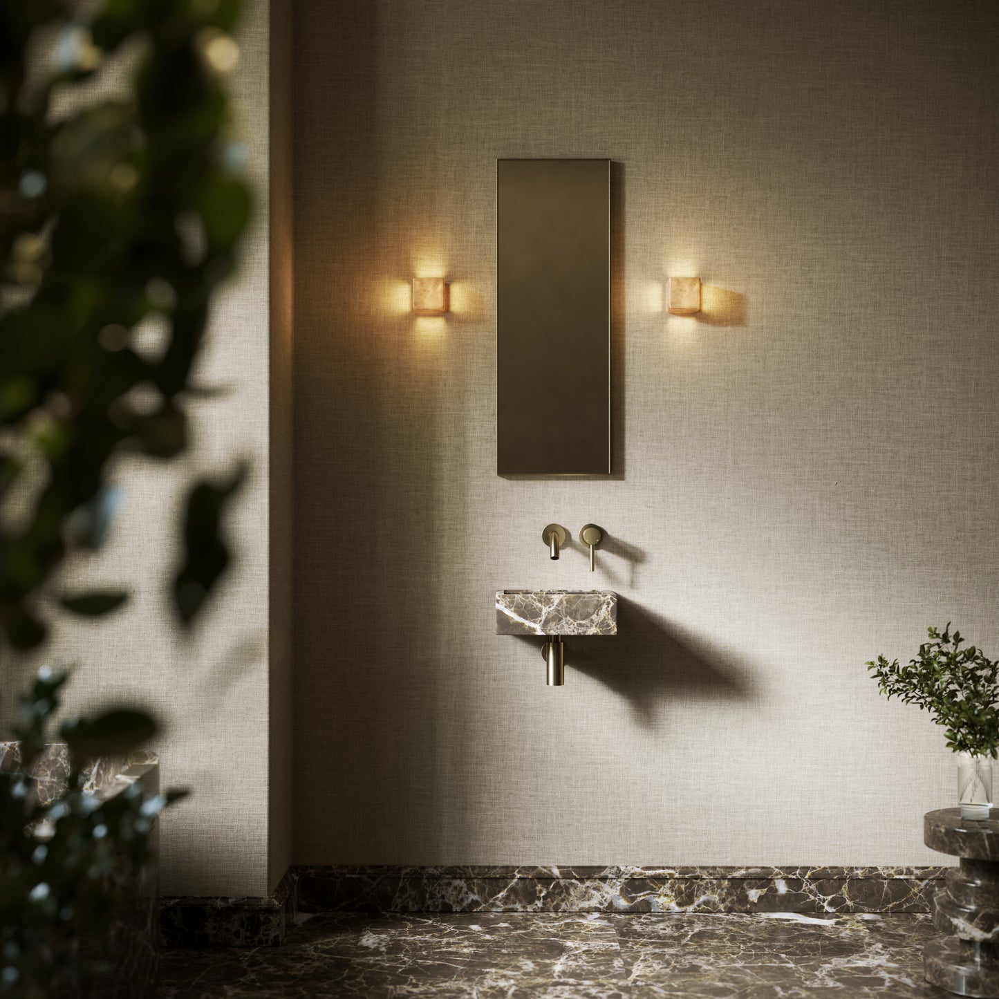 Vasel Dark Emperador Wall Hung Basin 300mm V2