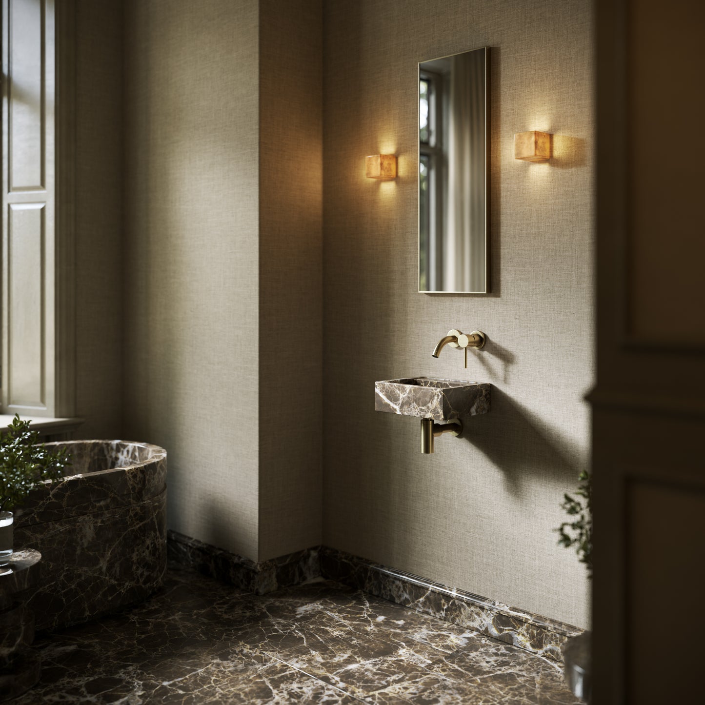 Vasel Dark Emperador Wall Hung Basin 300mm V2