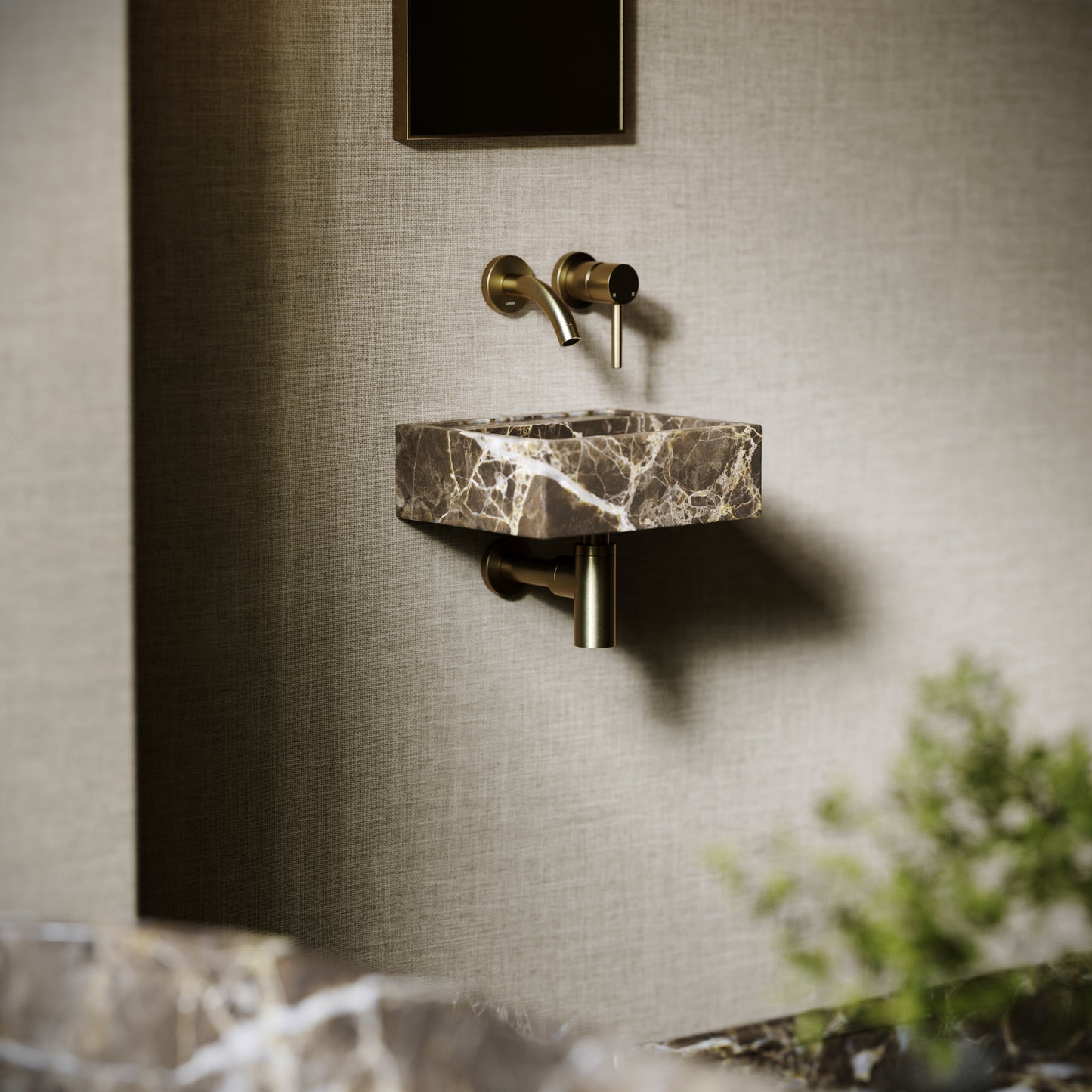 Vasel Dark Emperador Wall Hung Basin 300mm V2