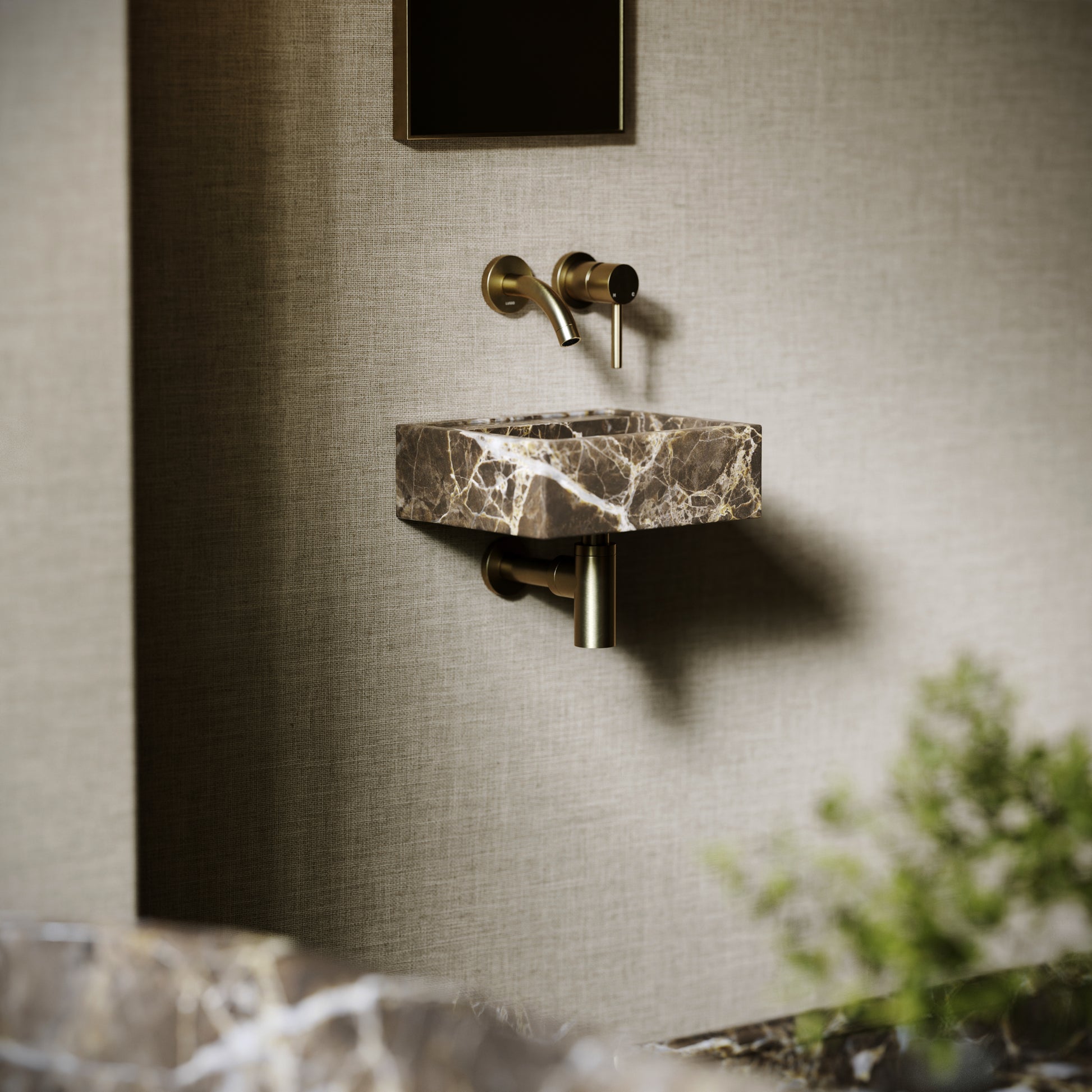 Vasel Dark Emperador Wall Hung Basin 300mm V2