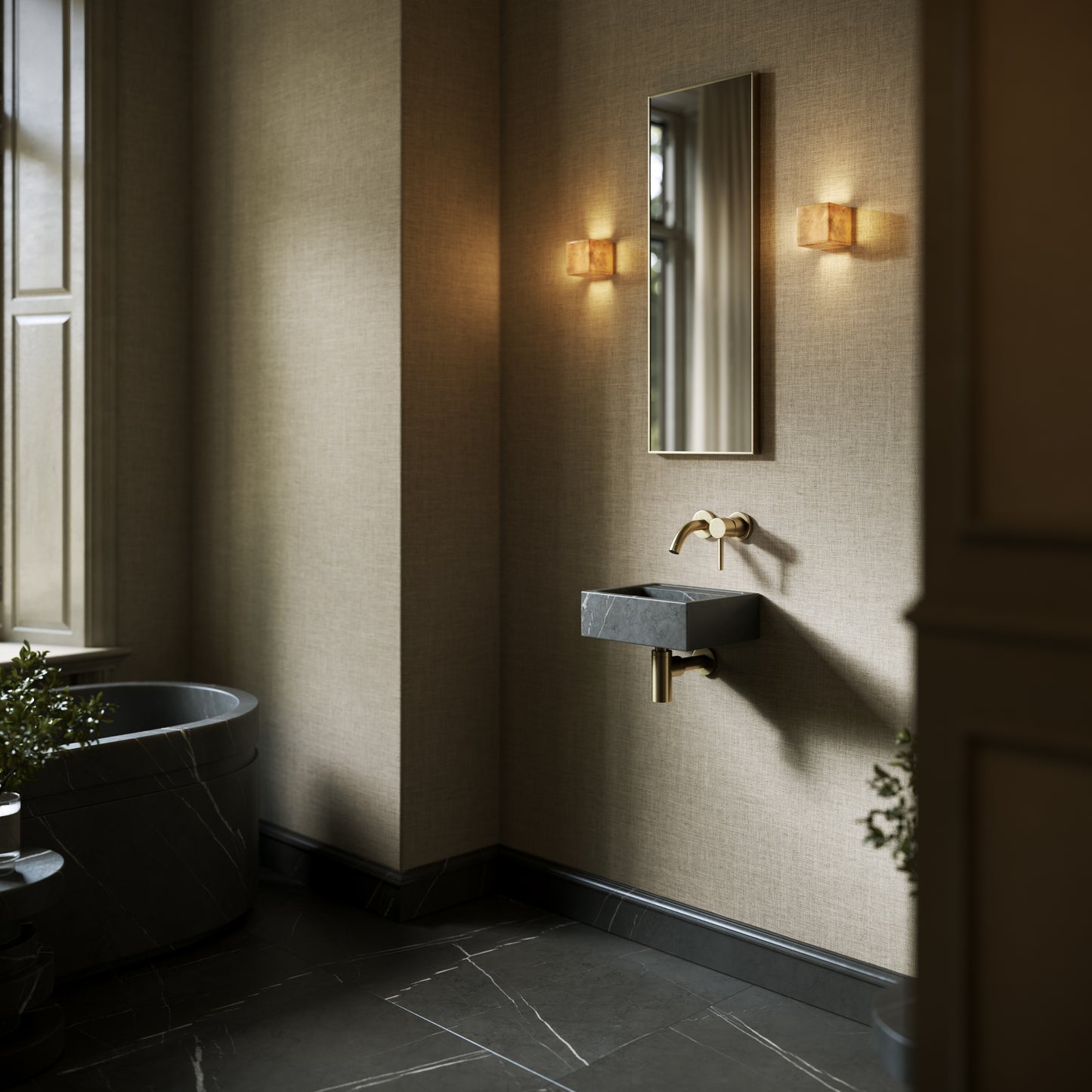 Vasel Pietra Grey Marble Wall Hung Basin 300mm V2
