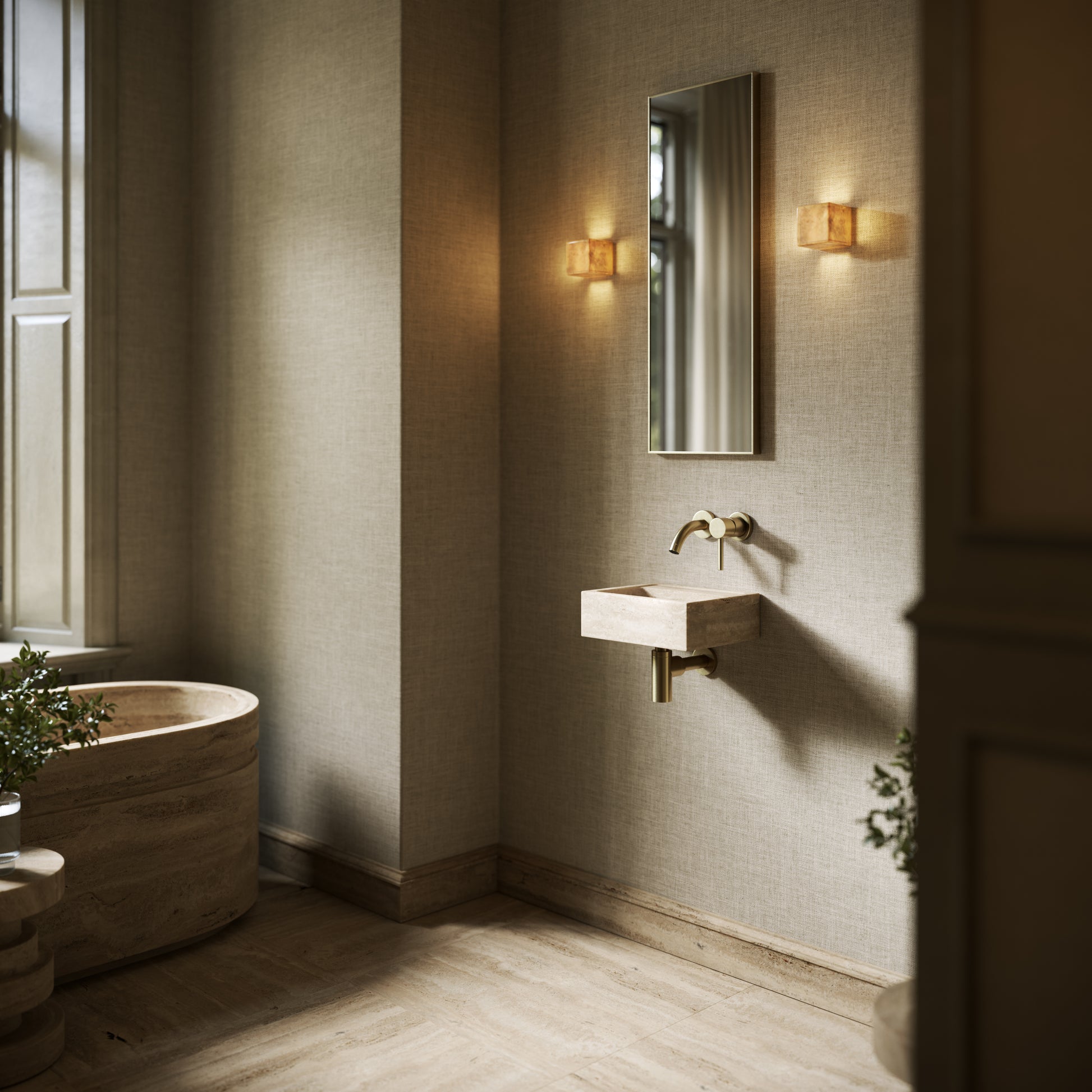 Vasel Travertine Stone Wall Hung Basin 300mm V2