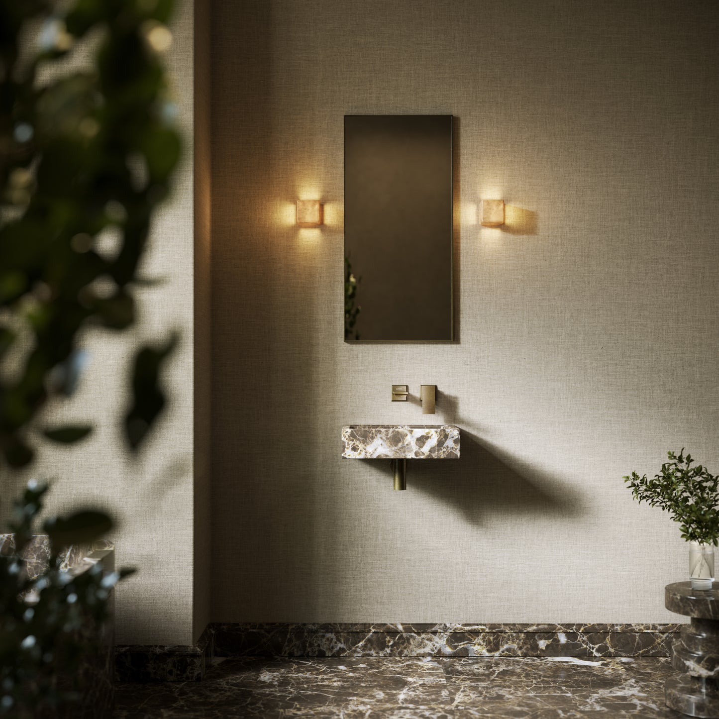 Via Dark Emperador Marble Wall Hung Basin 400mm V2