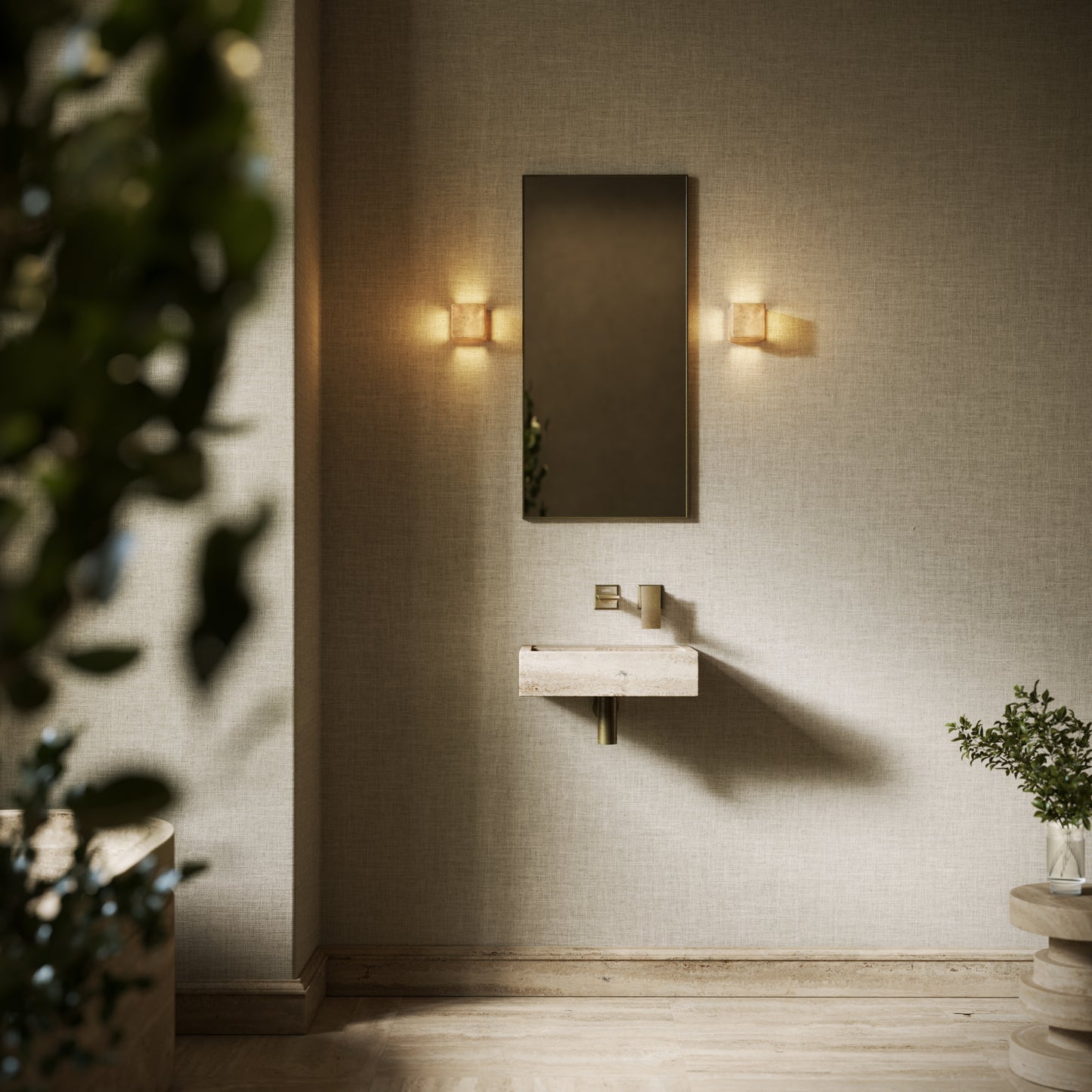Via Travertine Stone Wall Hung Basin 400mm V2